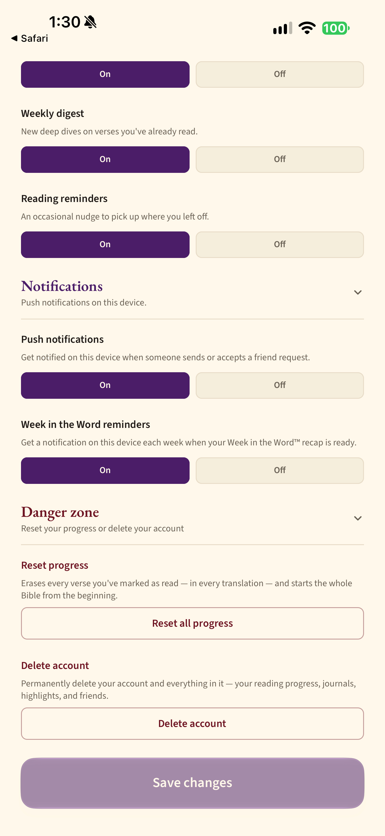 Reset and deletion controls