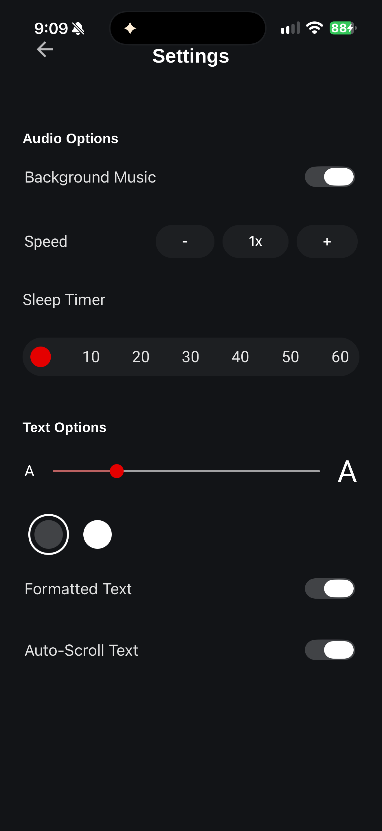 Audio and text settings