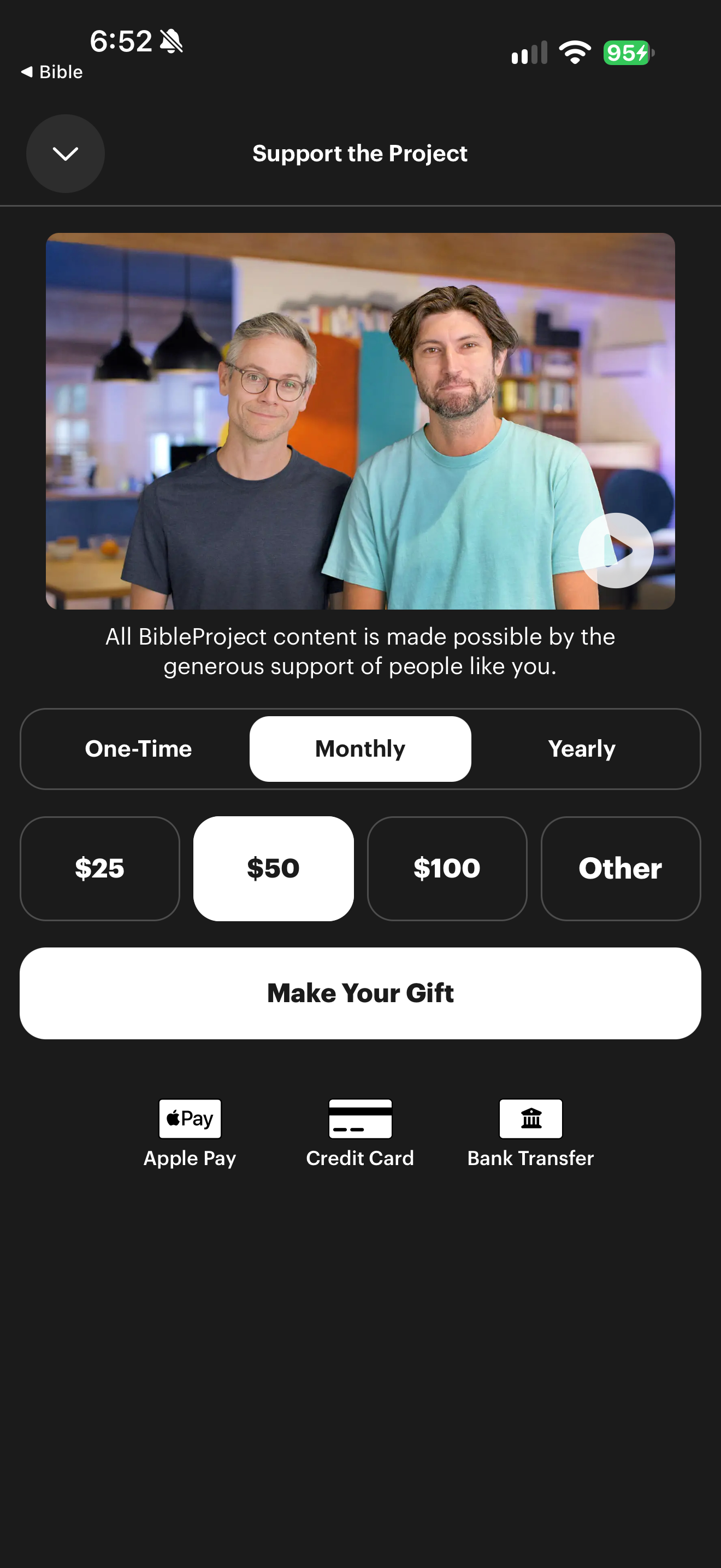 Support sheet with monthly $50 preselected