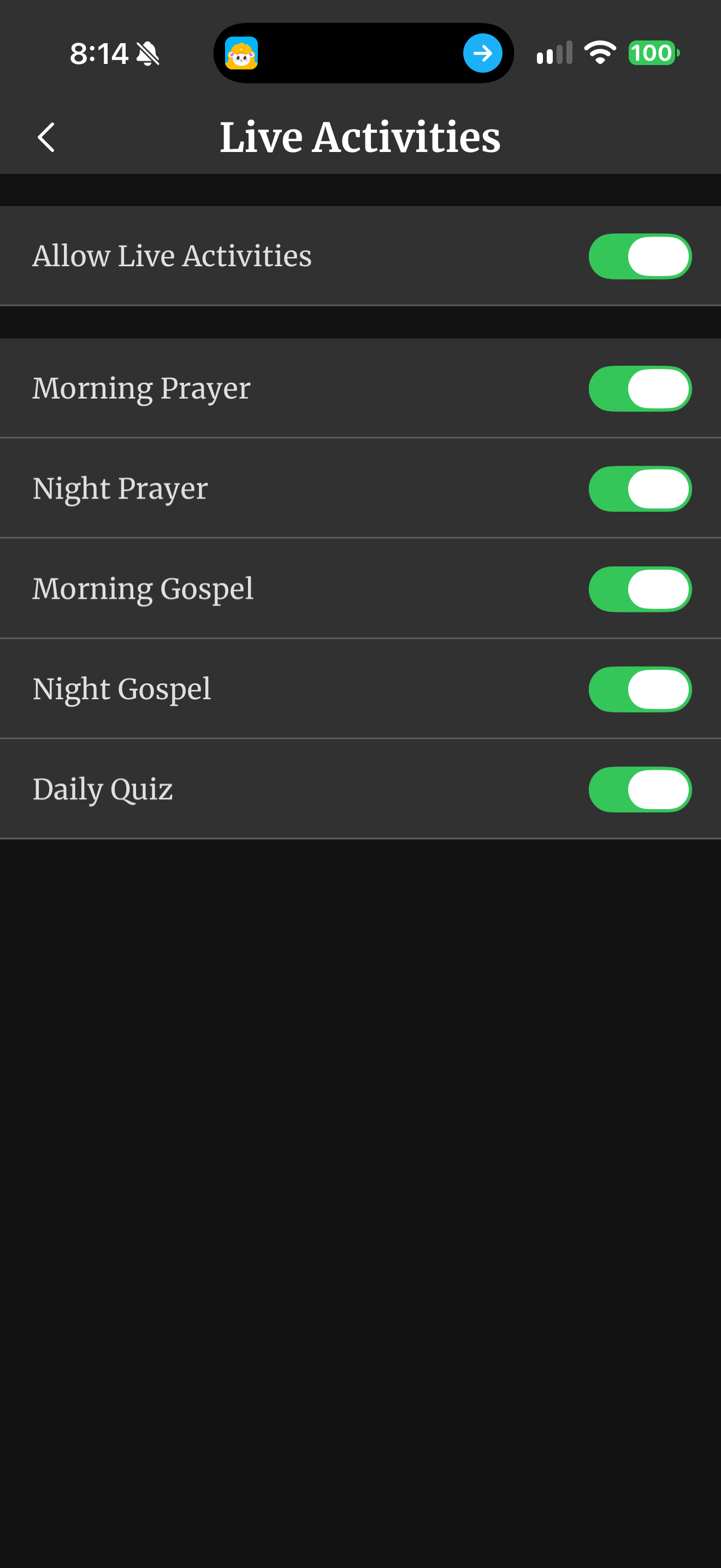 Five Live Activity types switched on