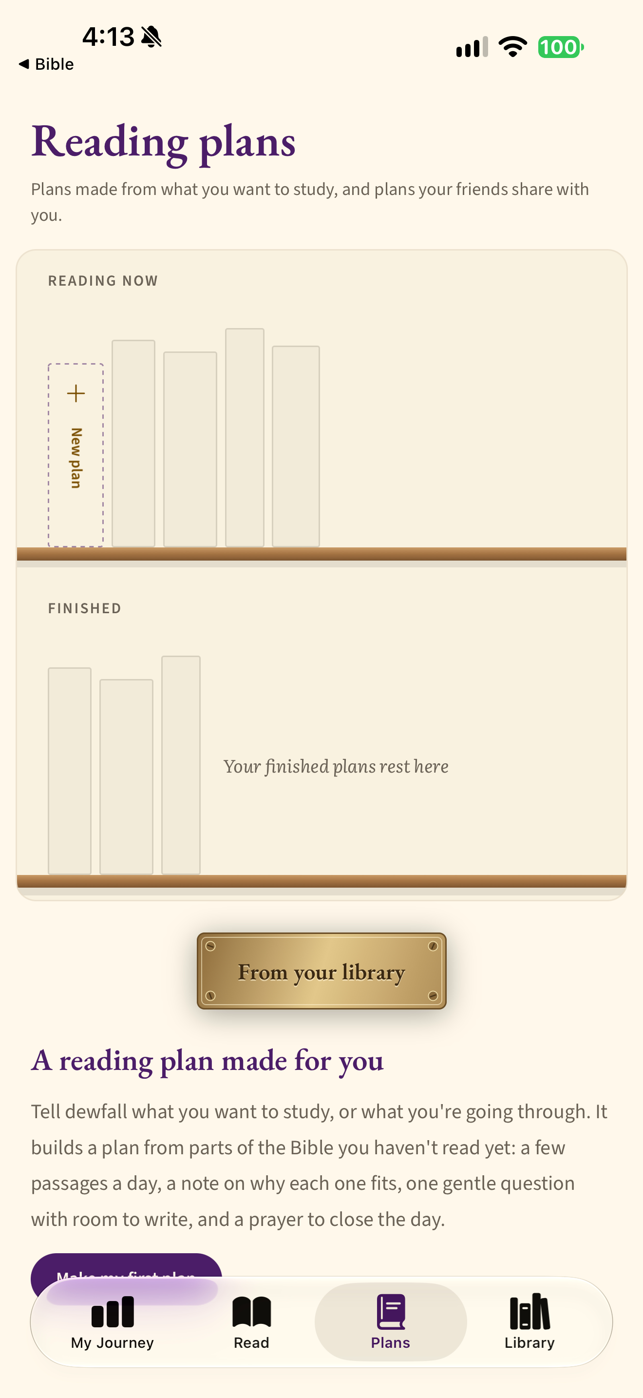 Empty reading-plan shelf