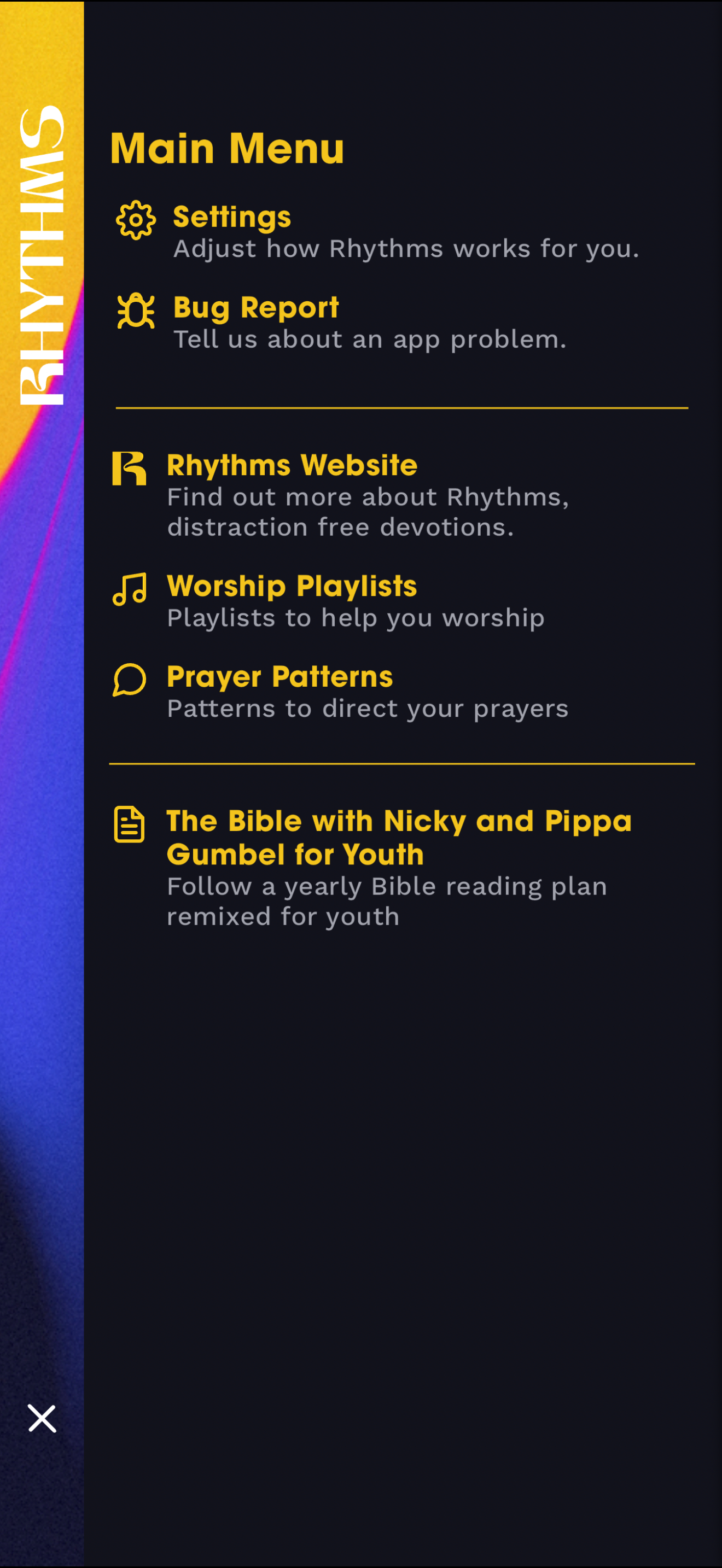 Rhythms main menu