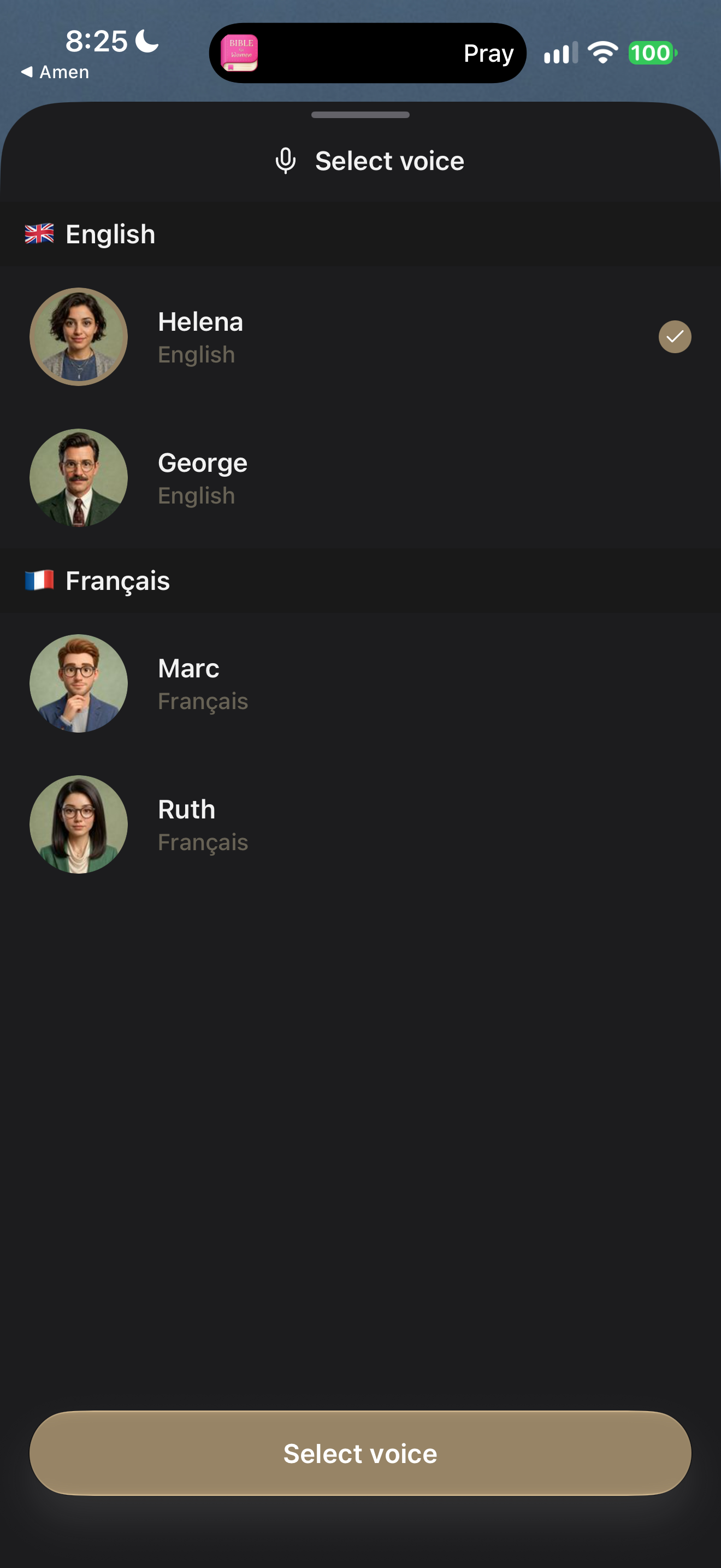 Voice picker with illustrated narrators