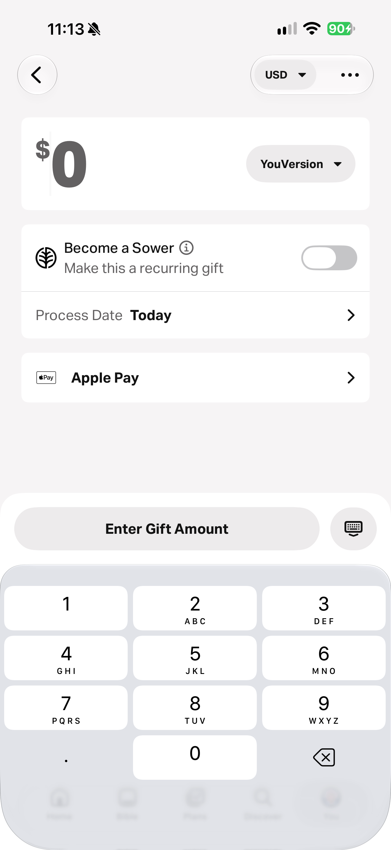 Gift amount entry