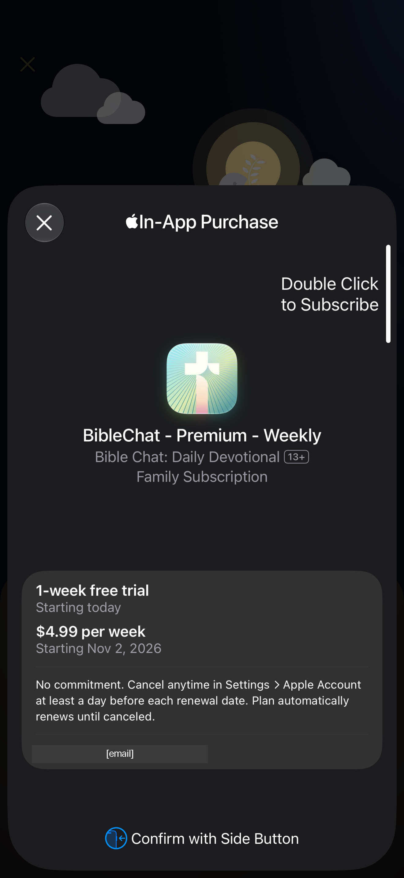 Apple trial confirmation sheet