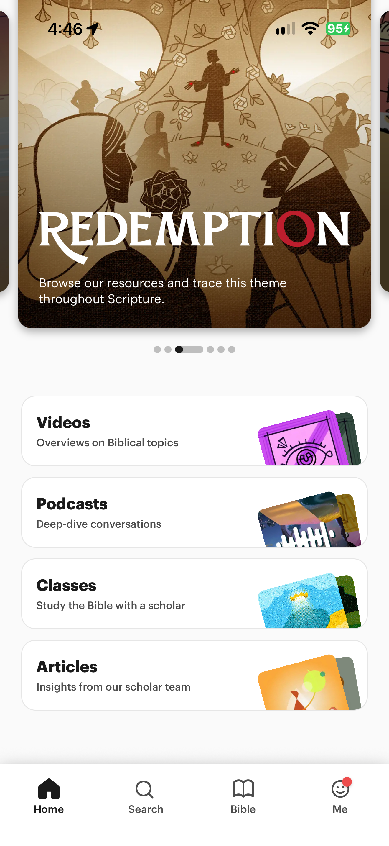 Theme carousel and categories