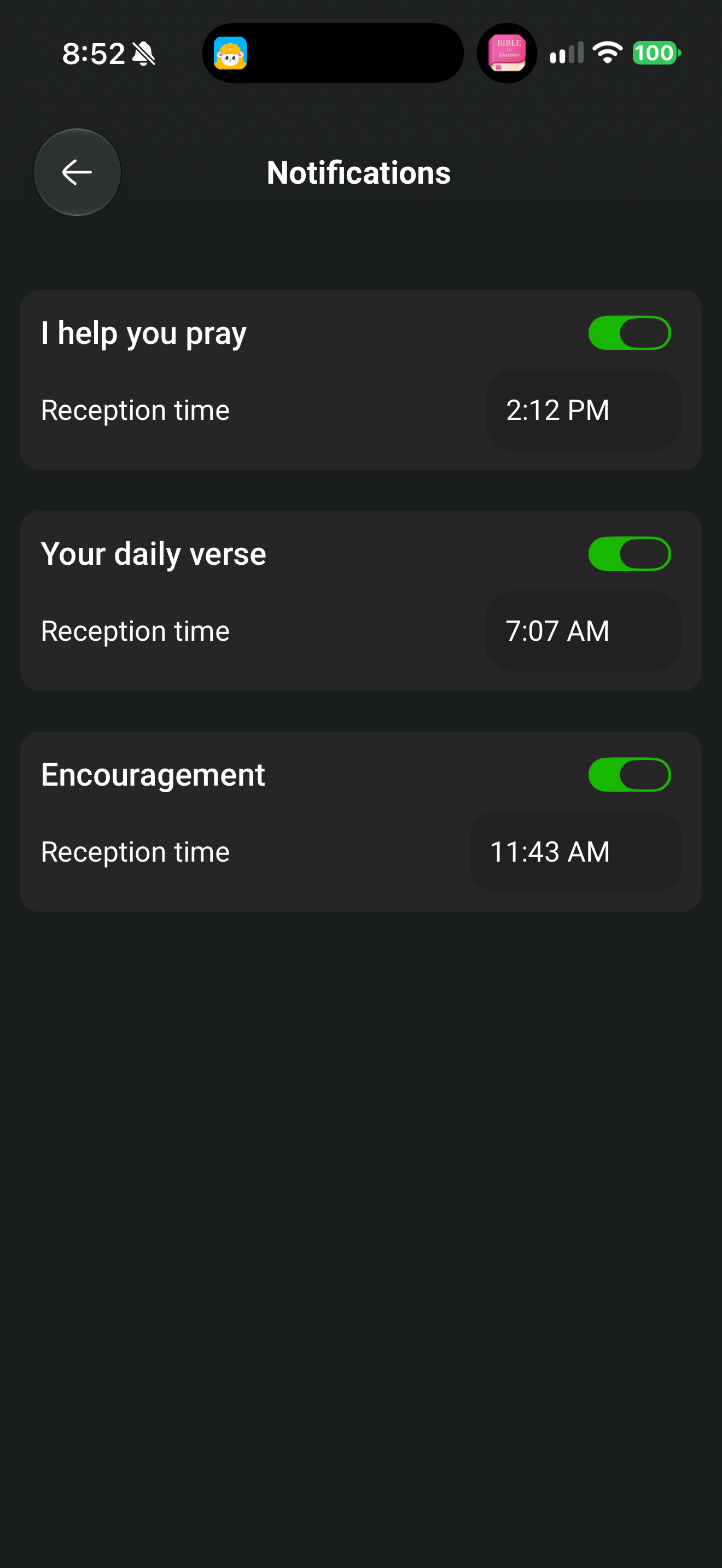 Three reminders on at preset times