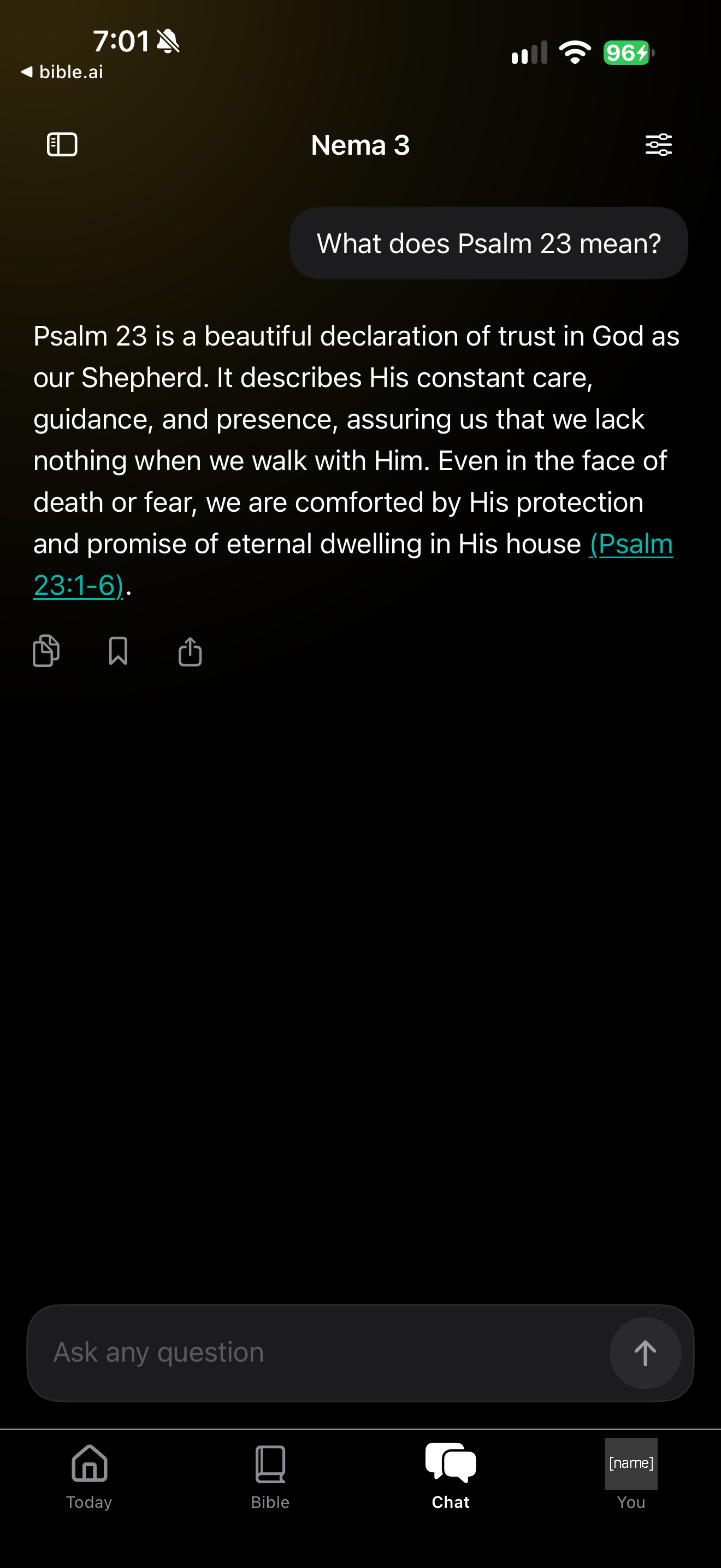 Psalm 23 answer in three sentences