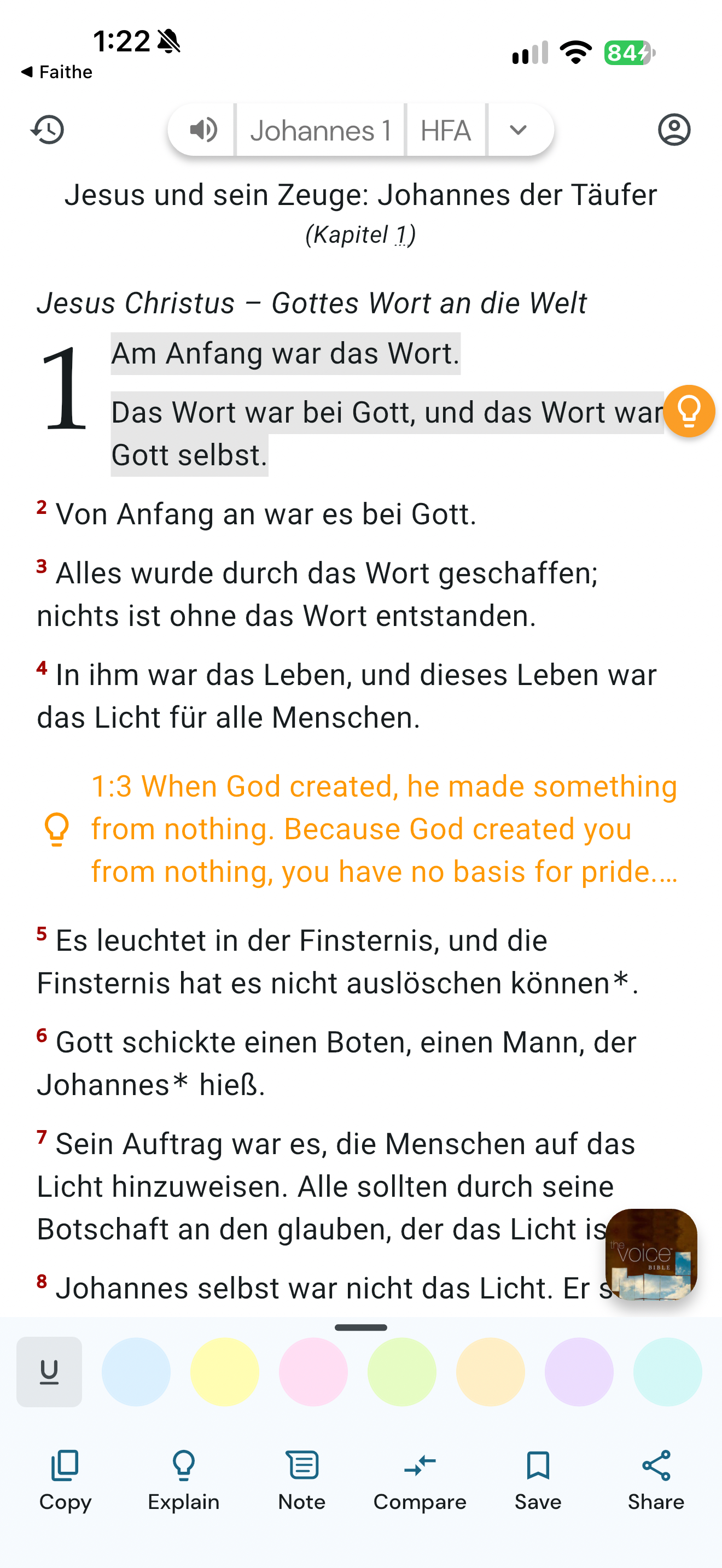 Light reader selection and inline note
