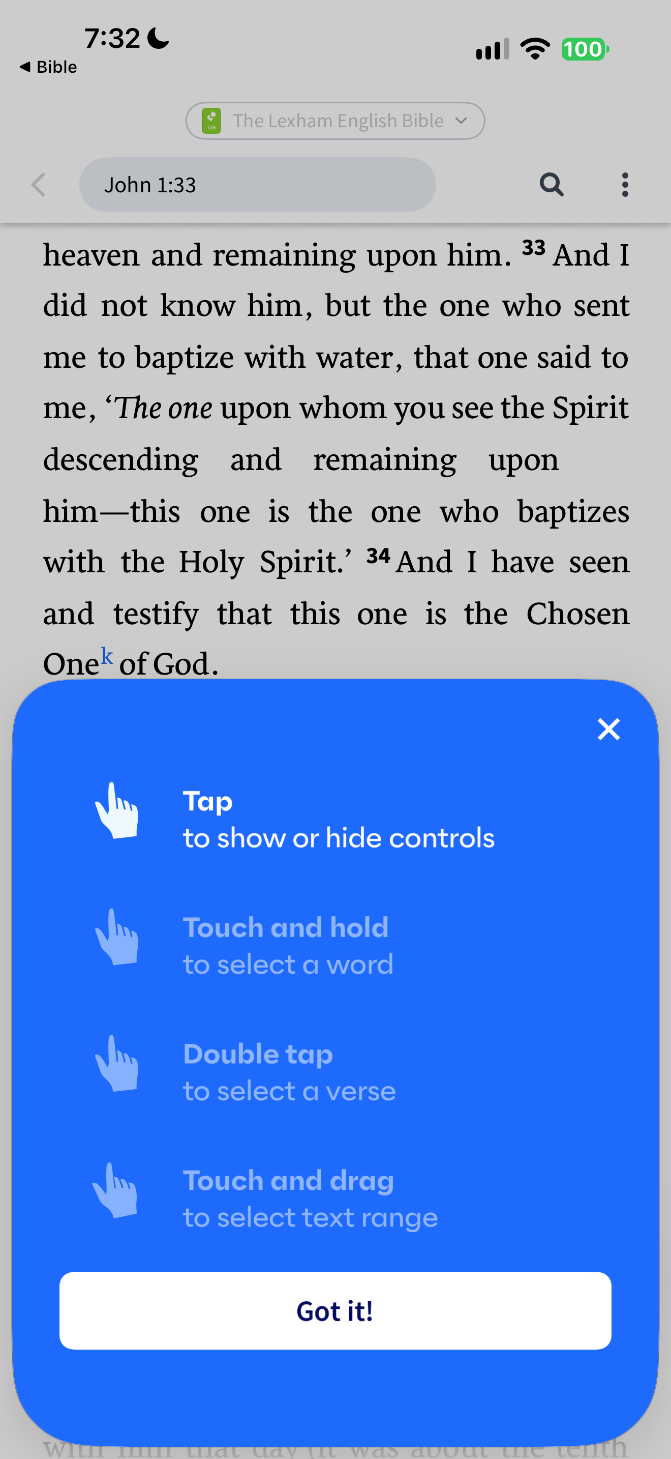 Reader gesture tutorial