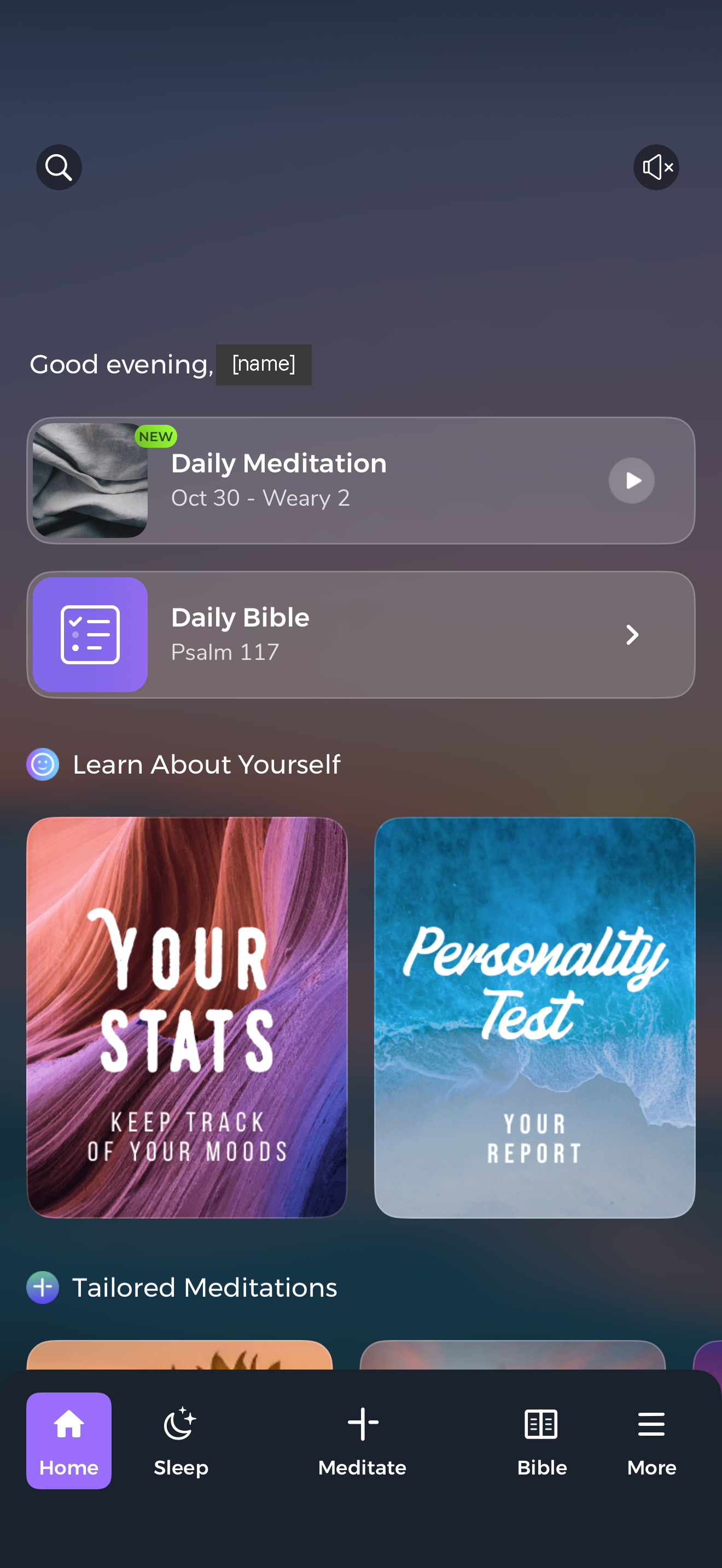 Evening home with daily meditation