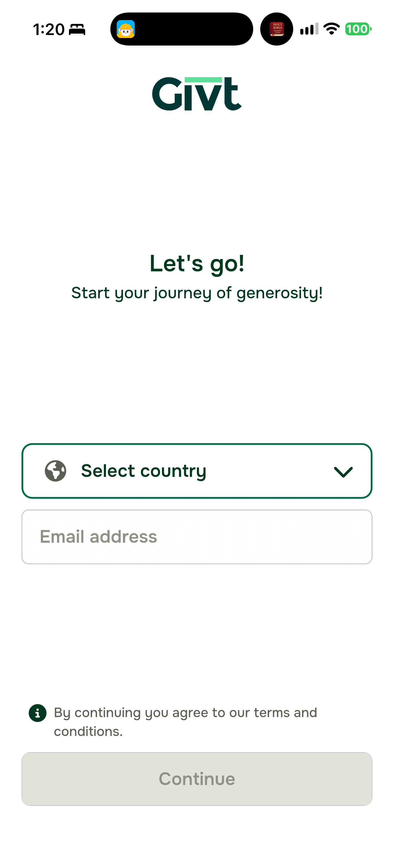 Givt empty registration