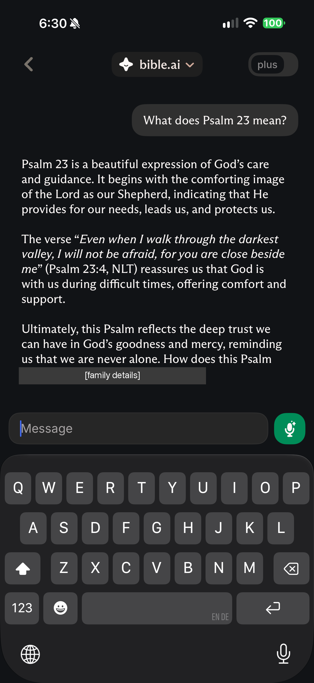 Psalm 23 answer tied to profile