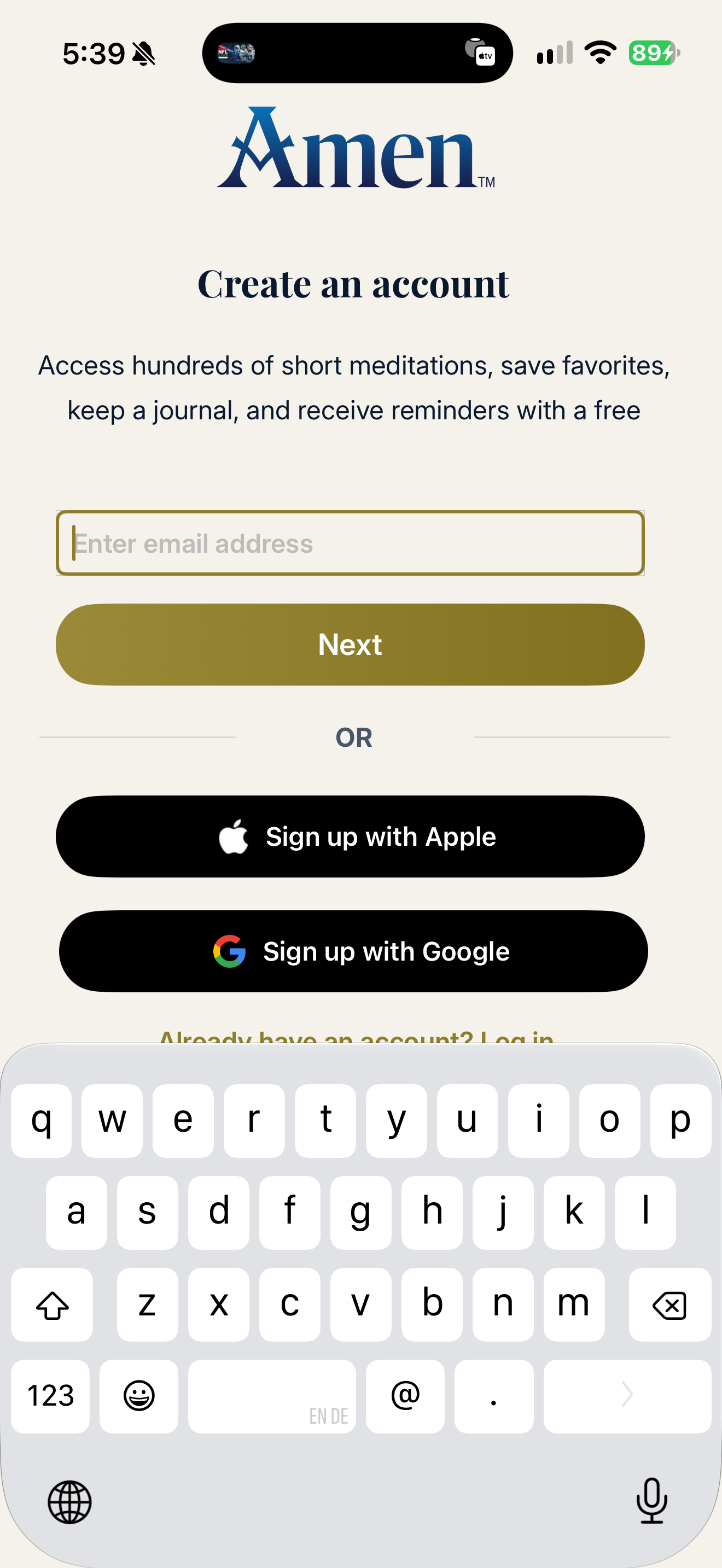 Amen empty account registration