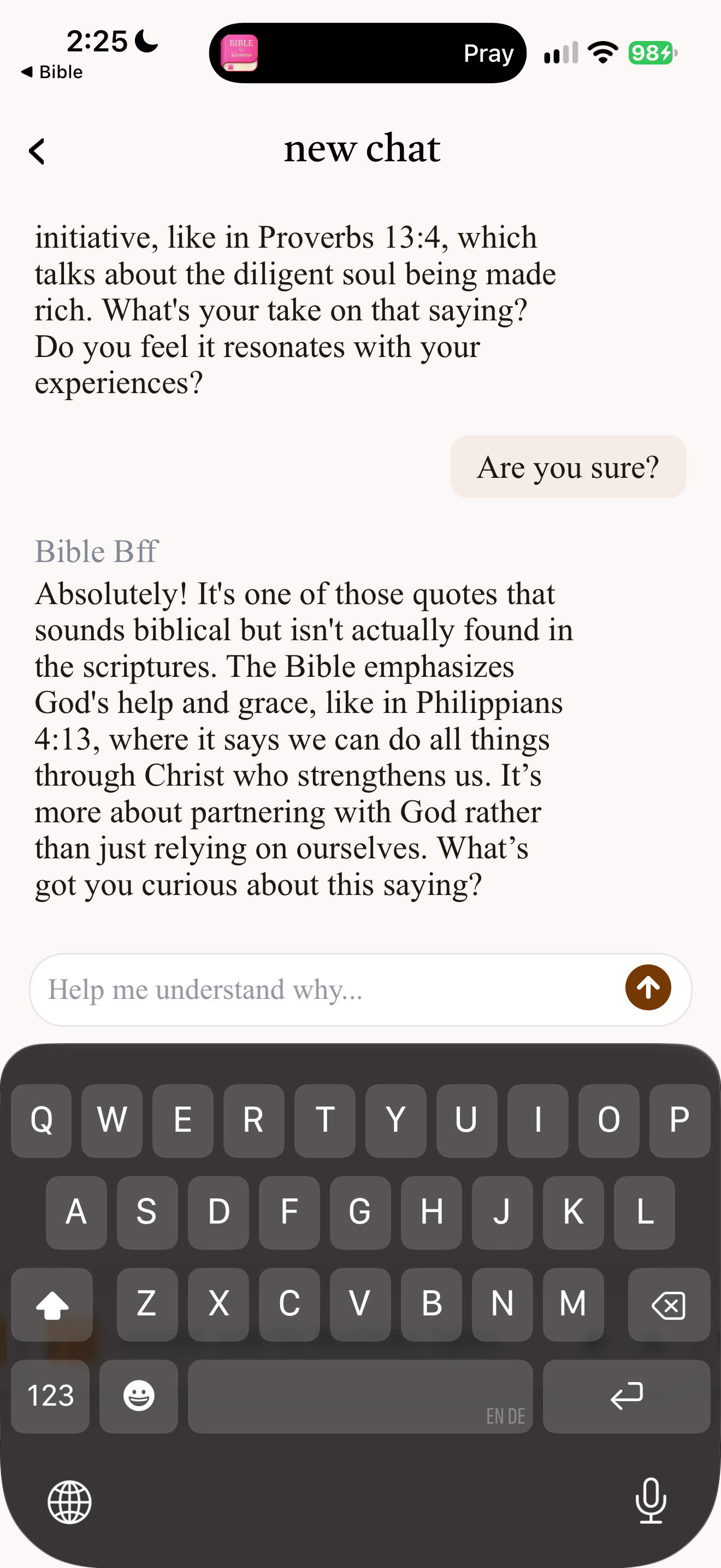 Holds answer when challenged