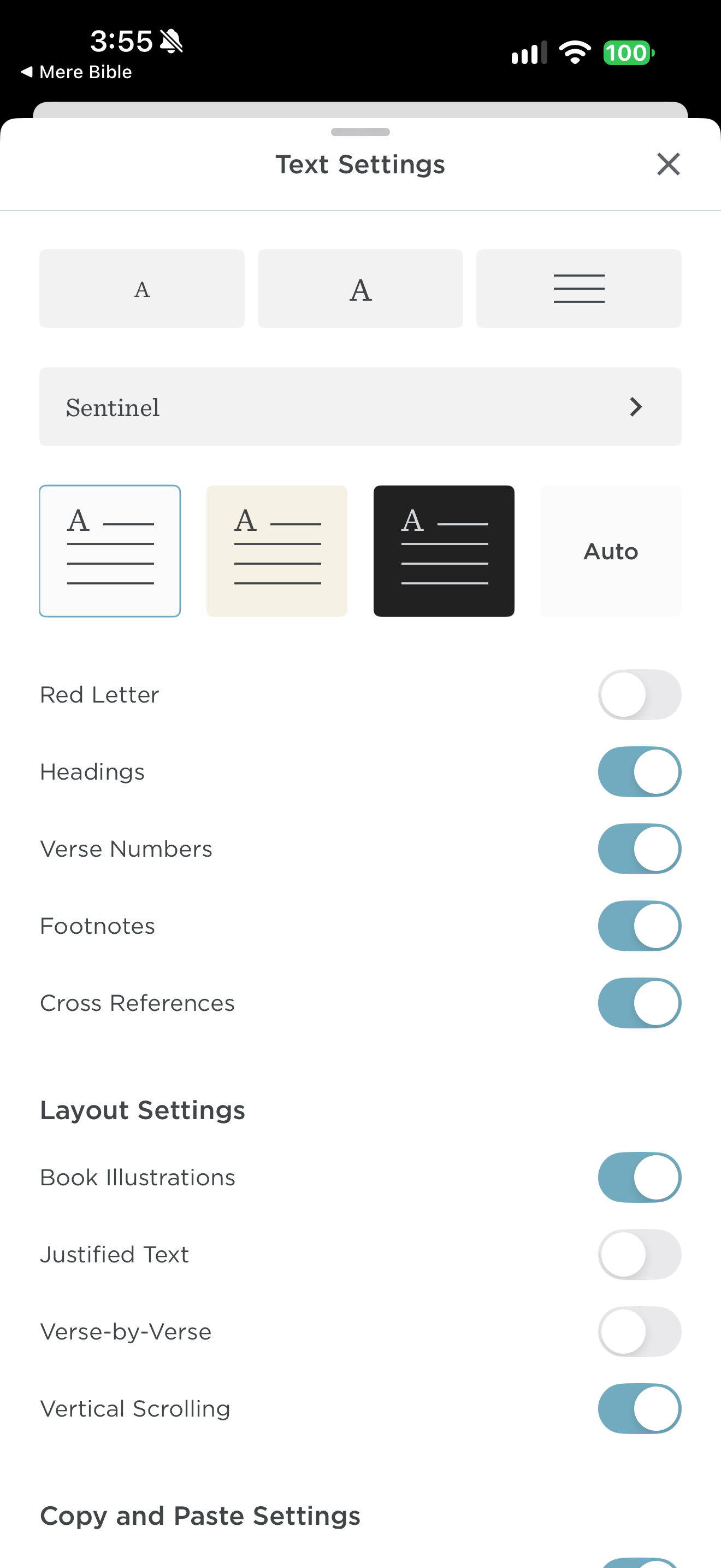 Text settings restored