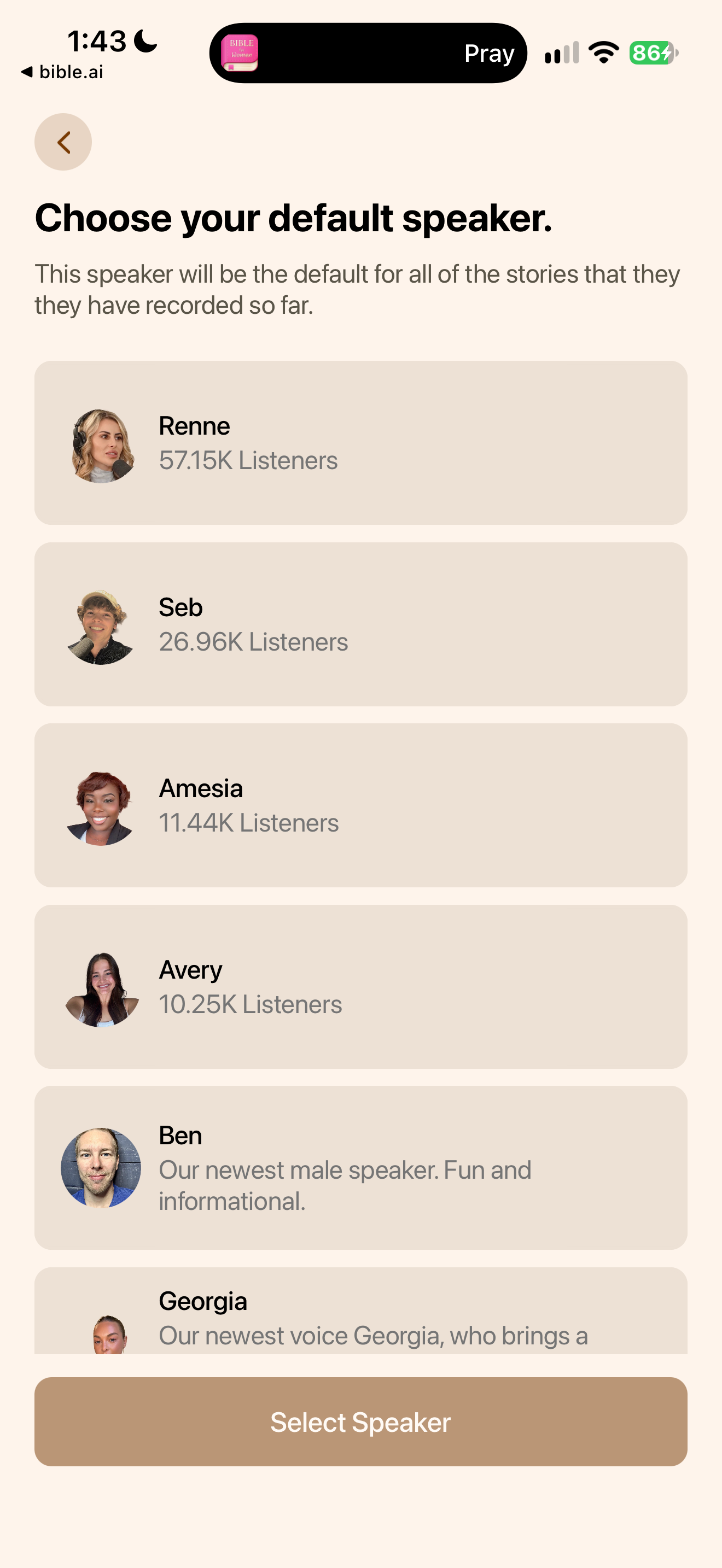 Choose default story speaker