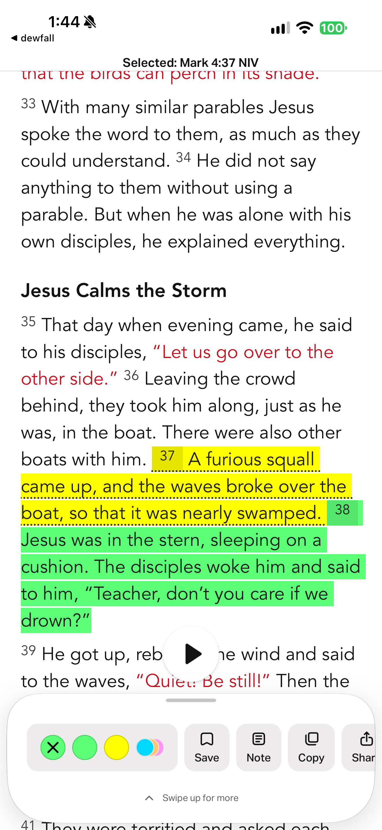 Reselected highlighted verse