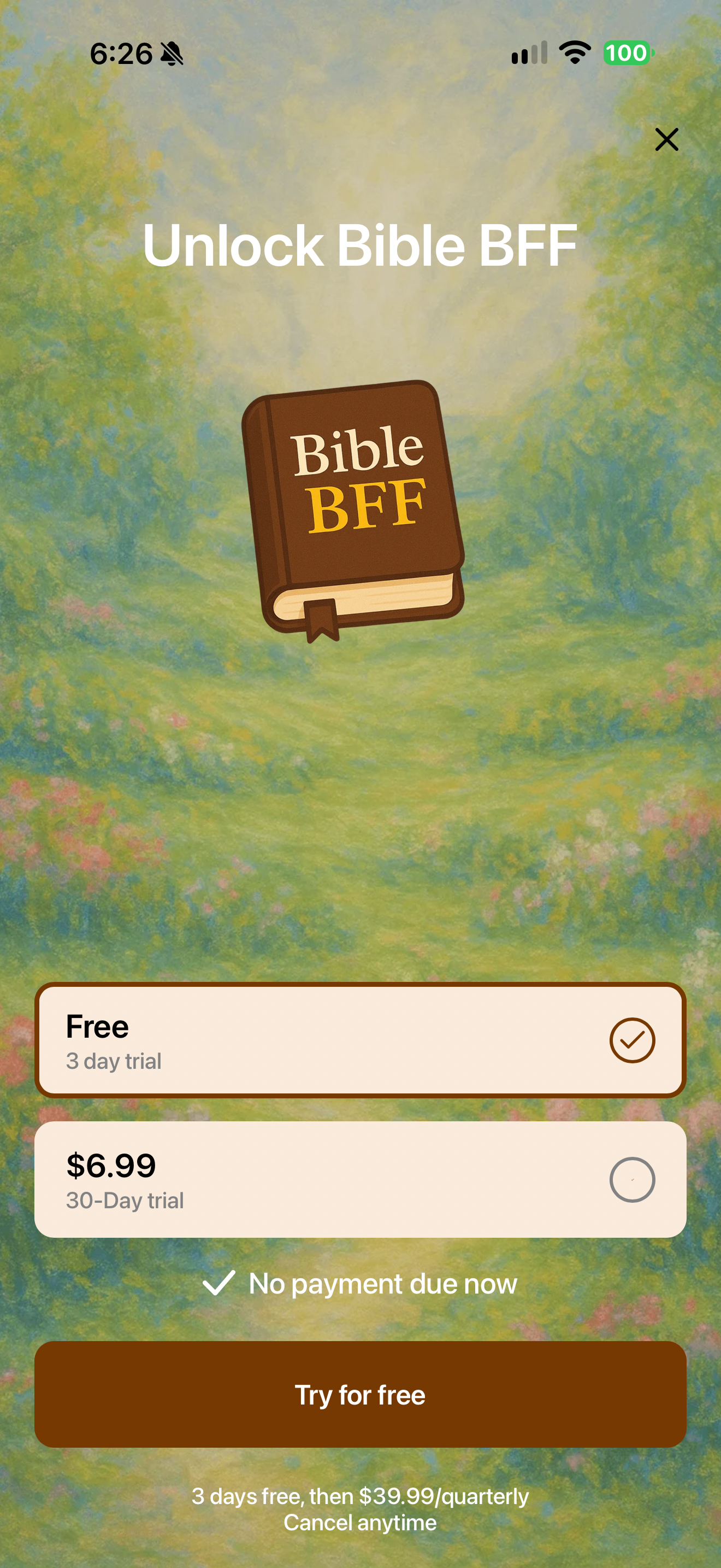 Chat tab trial offer