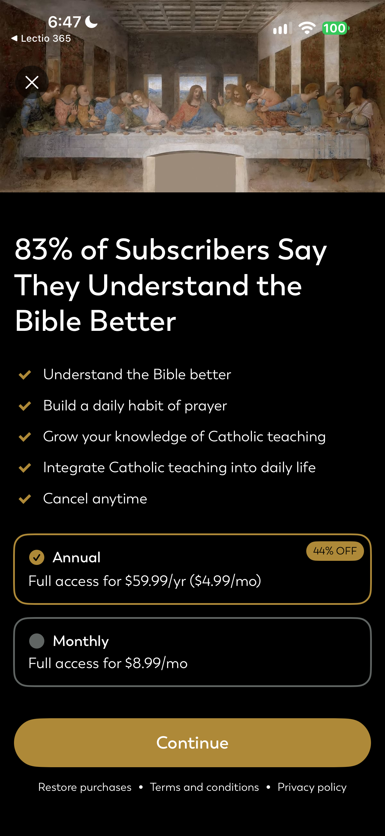 Initial annual and monthly paywall