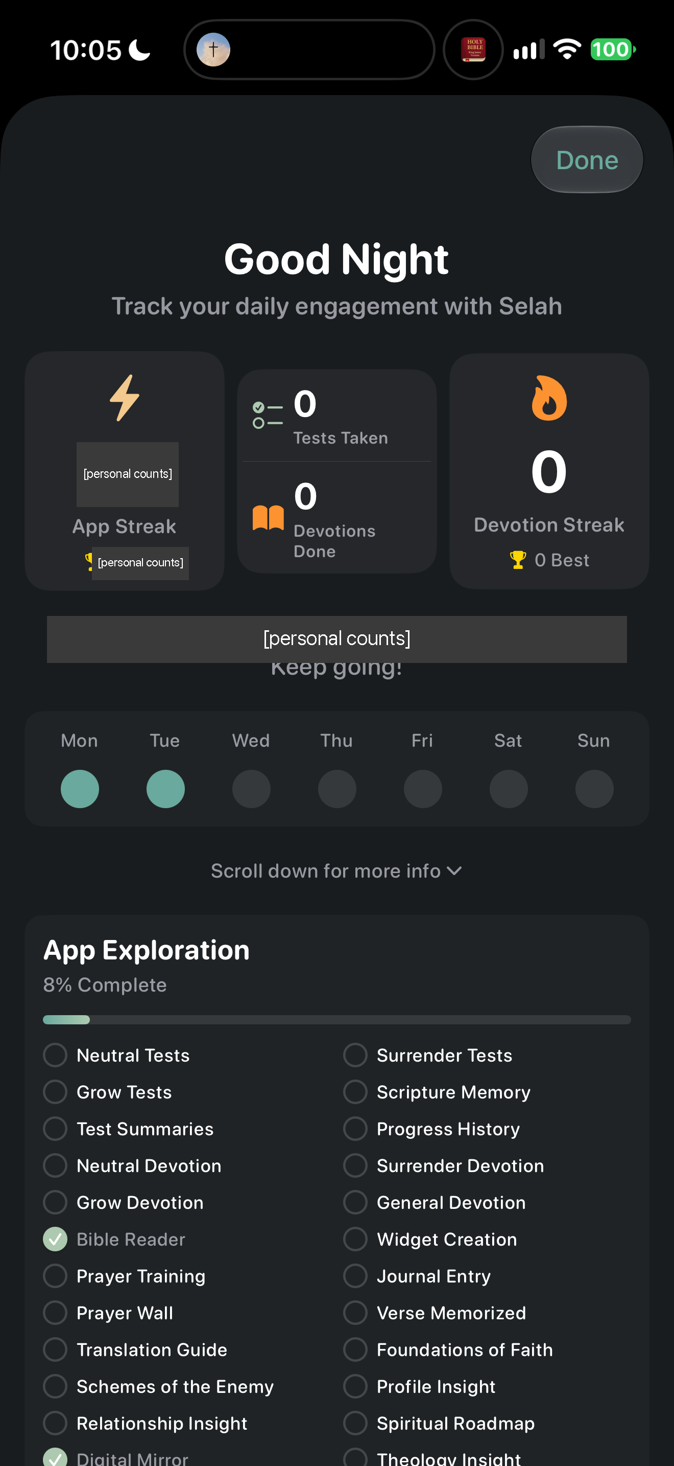 App streak separate from devotion streak