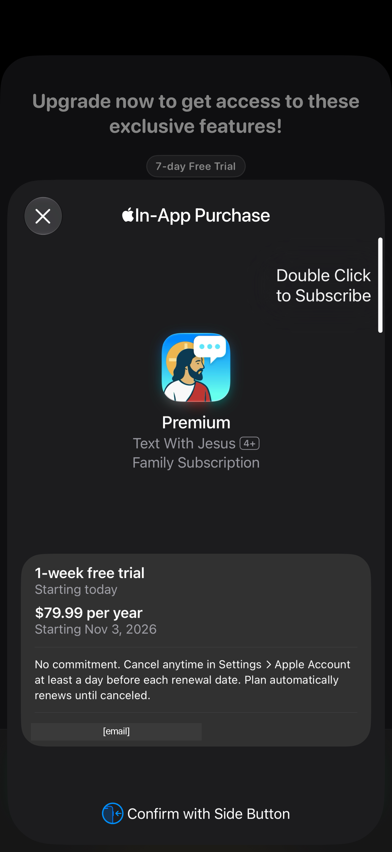 Apple trial confirmation sheet