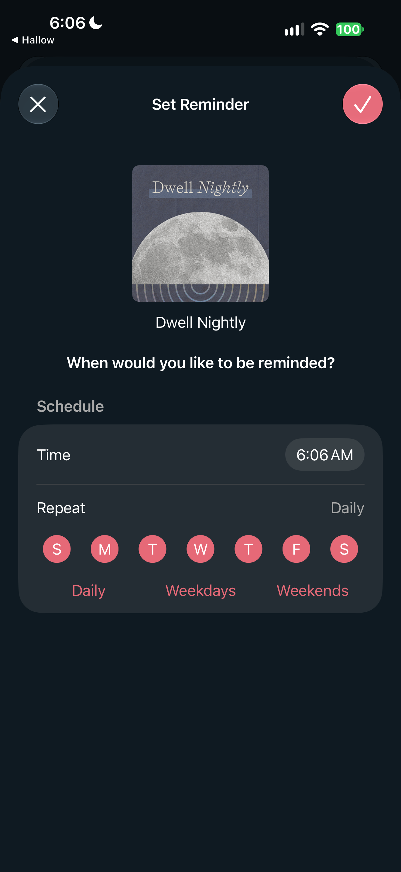 Reminder day and time editor