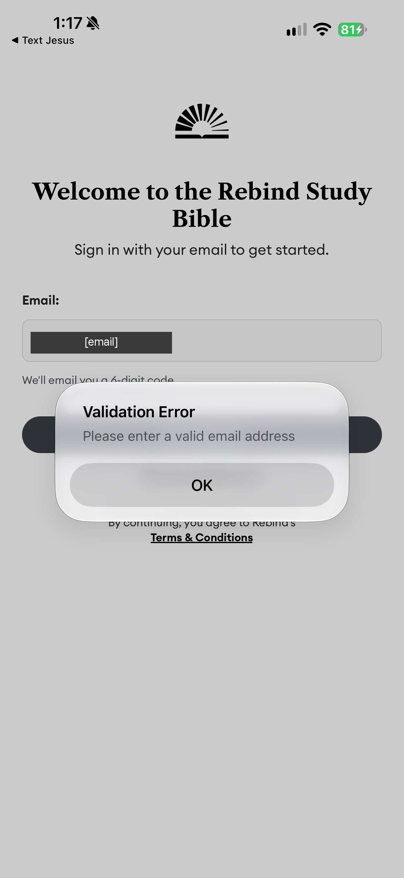 Email validation error