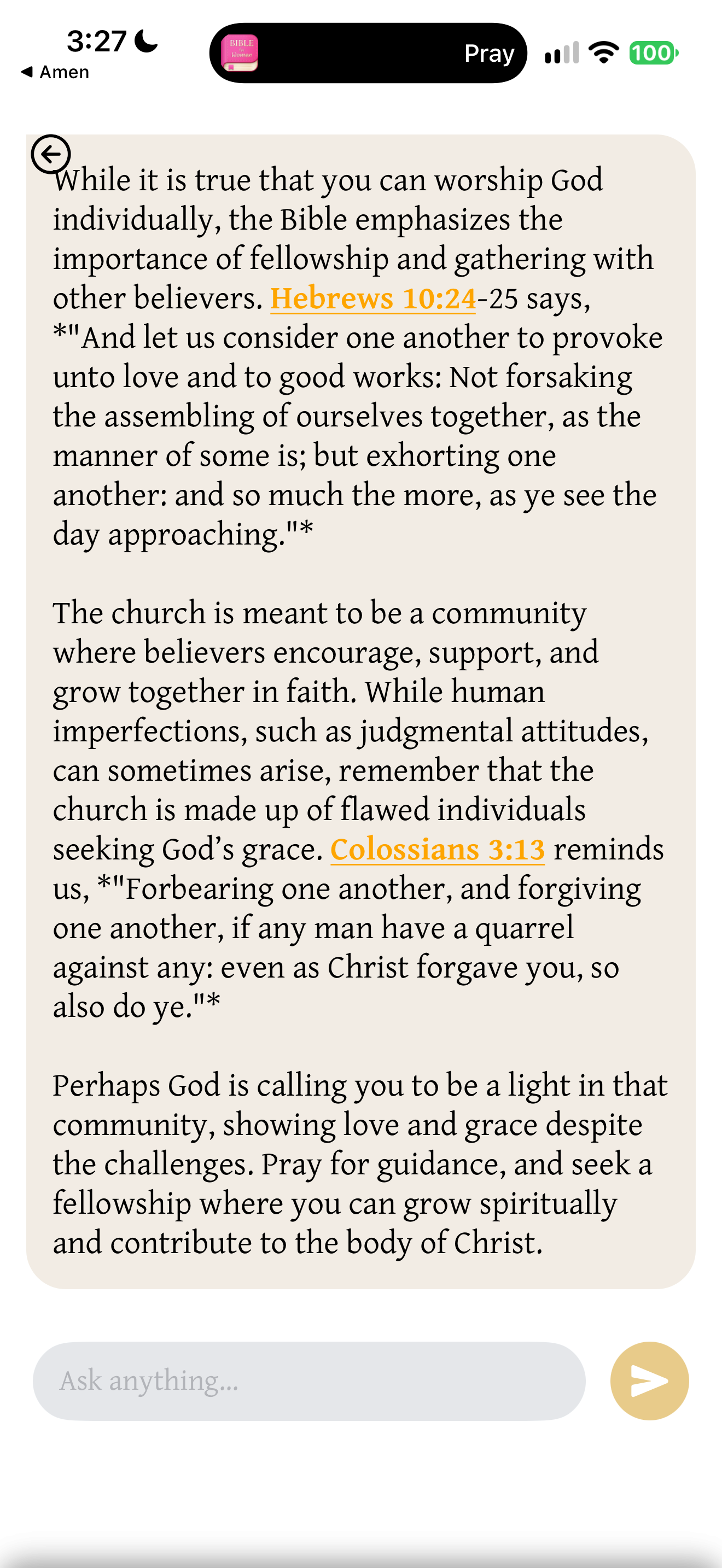 Reply on leaving church