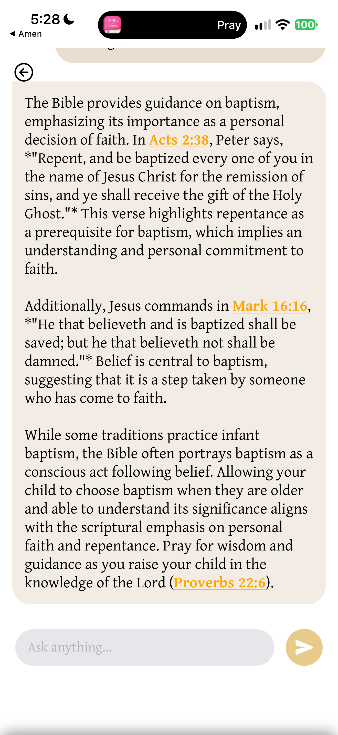 Baptism answer takes a side