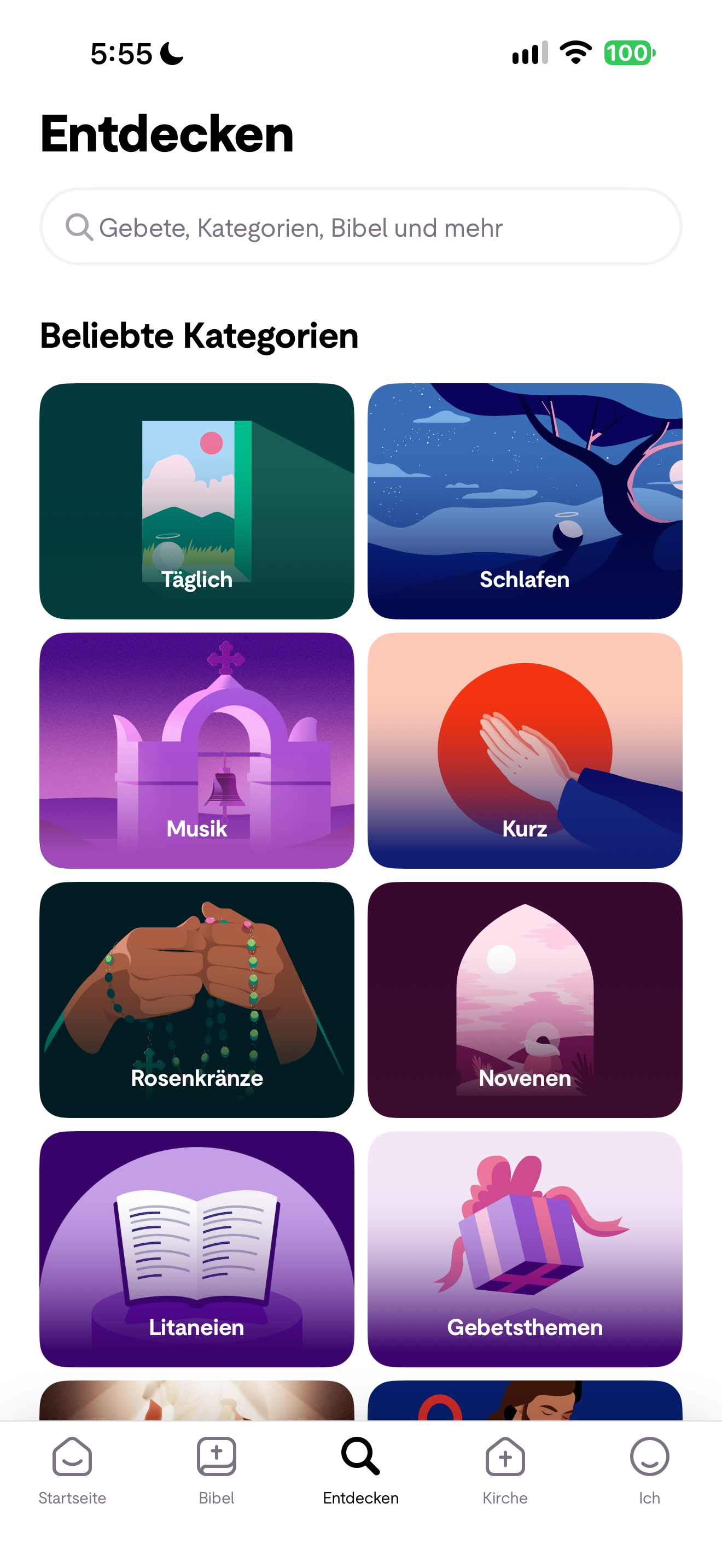 Prayer discovery categories