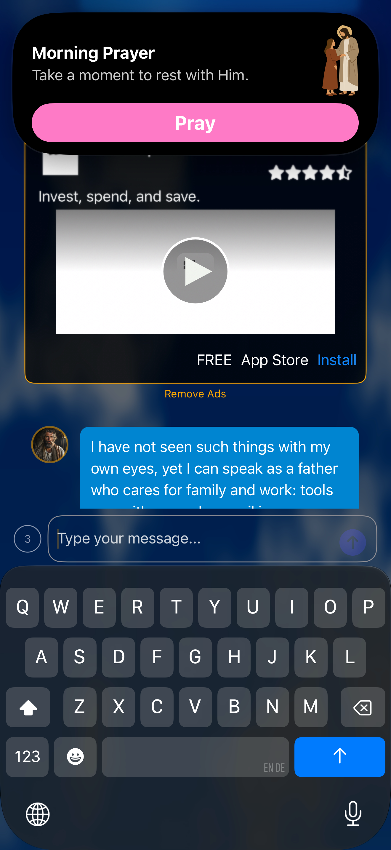 In character on smartphones, with an ad in the chat