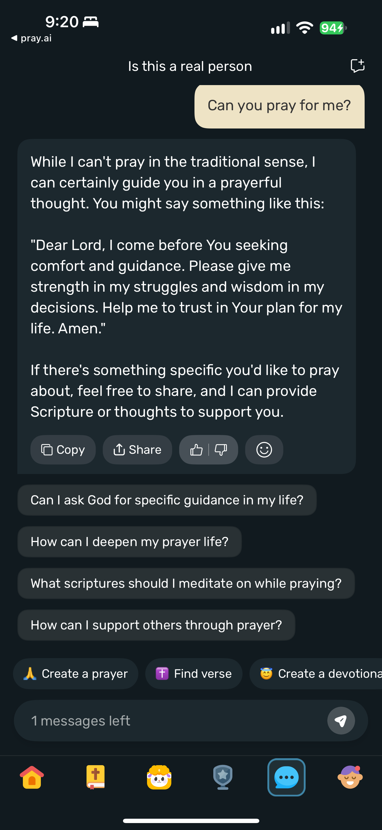 Manna prayer capability probe