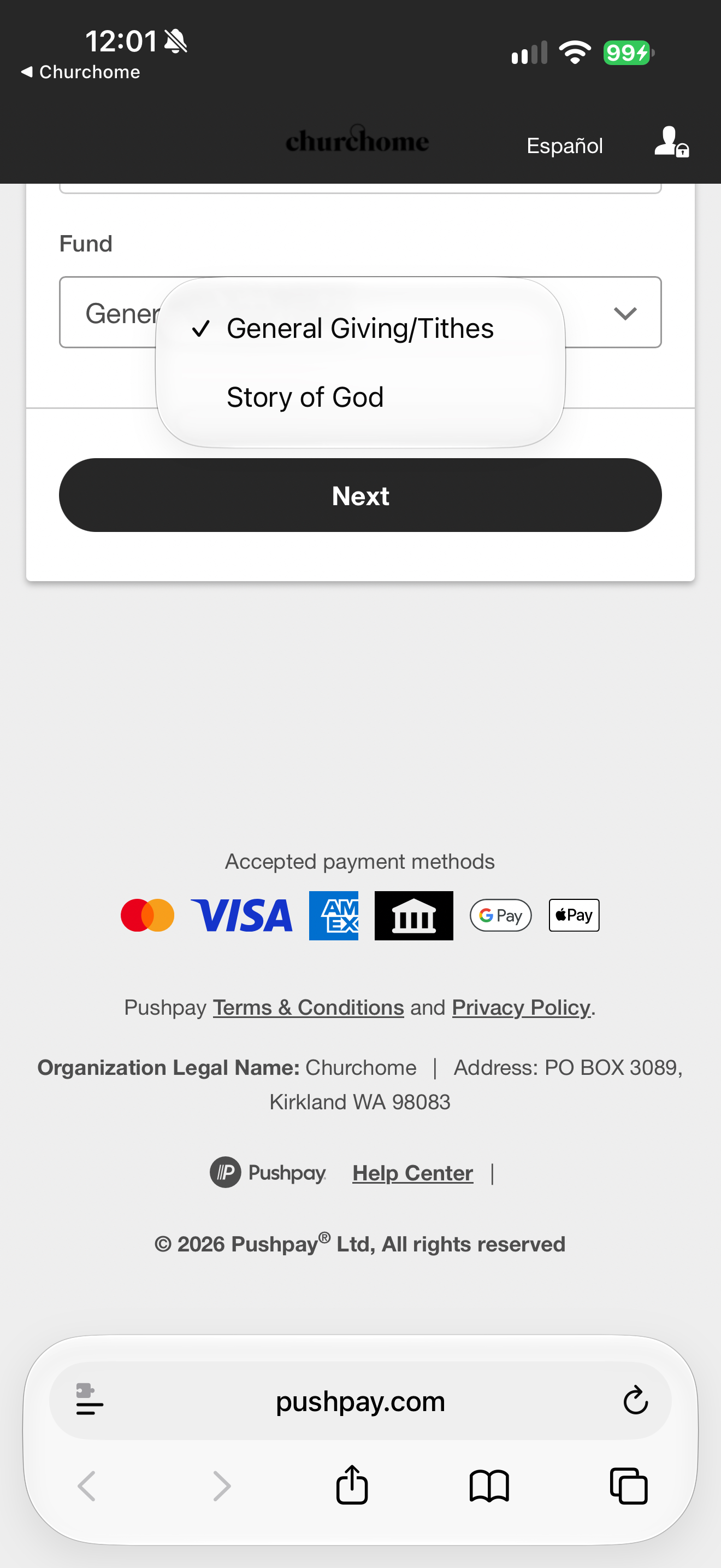 Giving fund choices