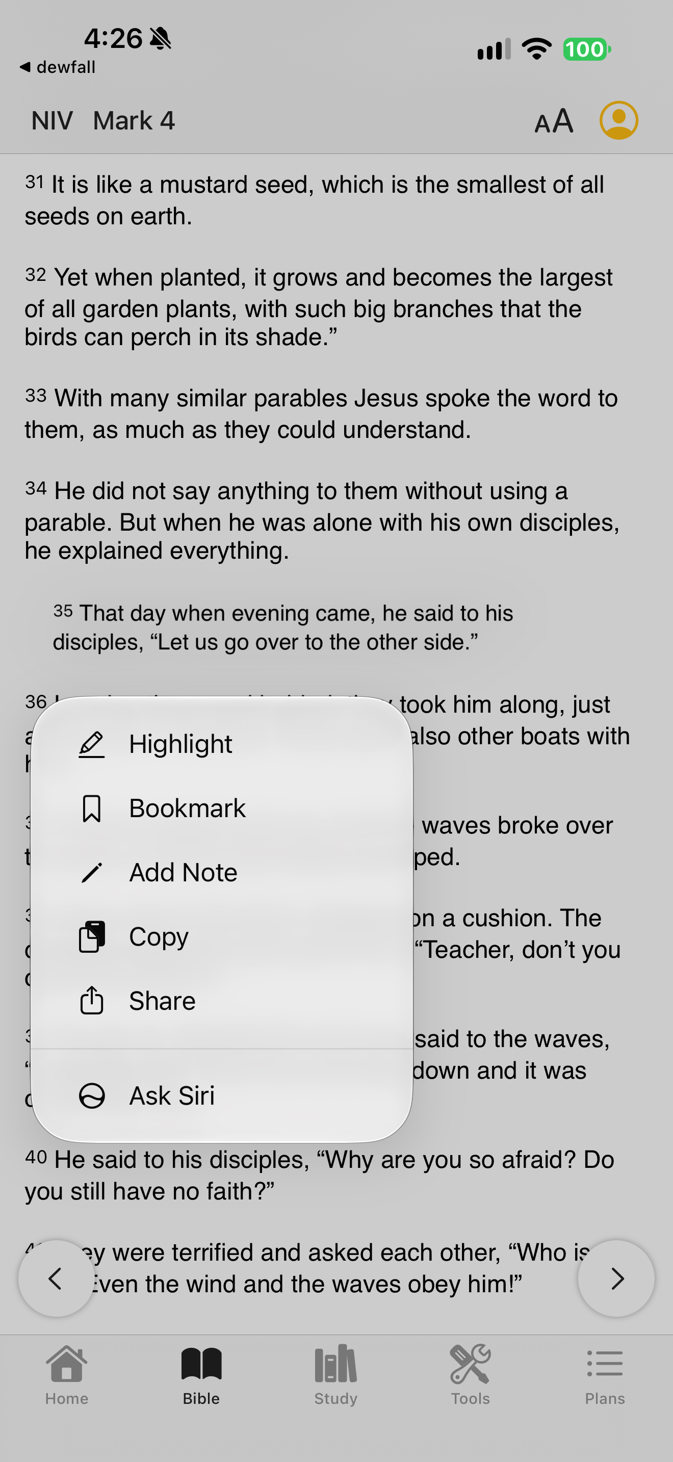 Verse action menu