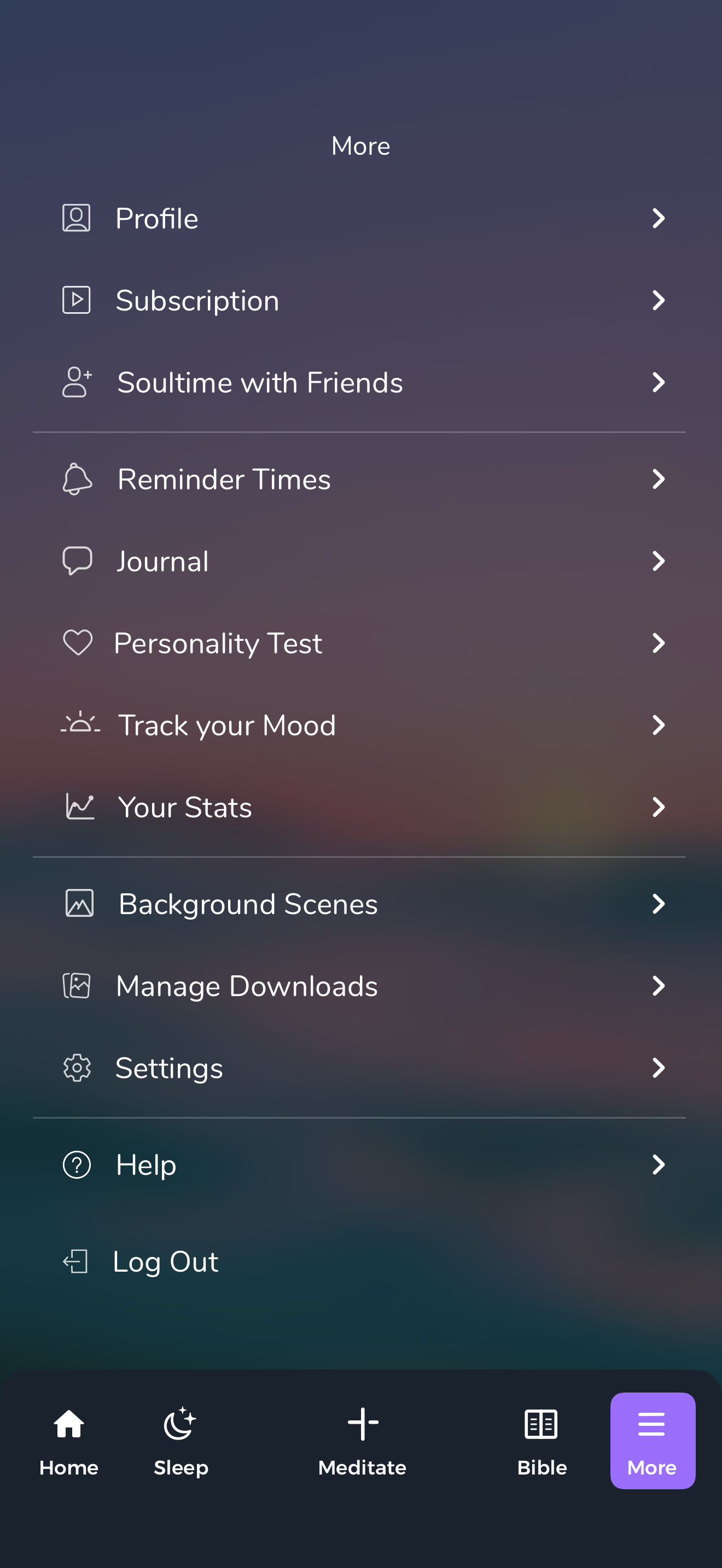 Soultime More menu