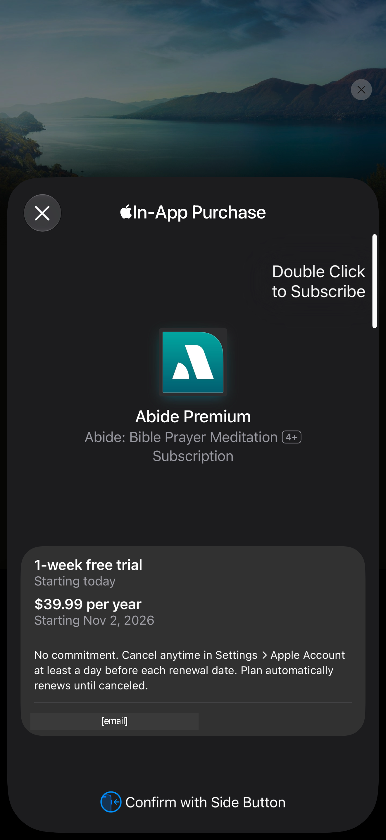 Apple trial confirmation sheet