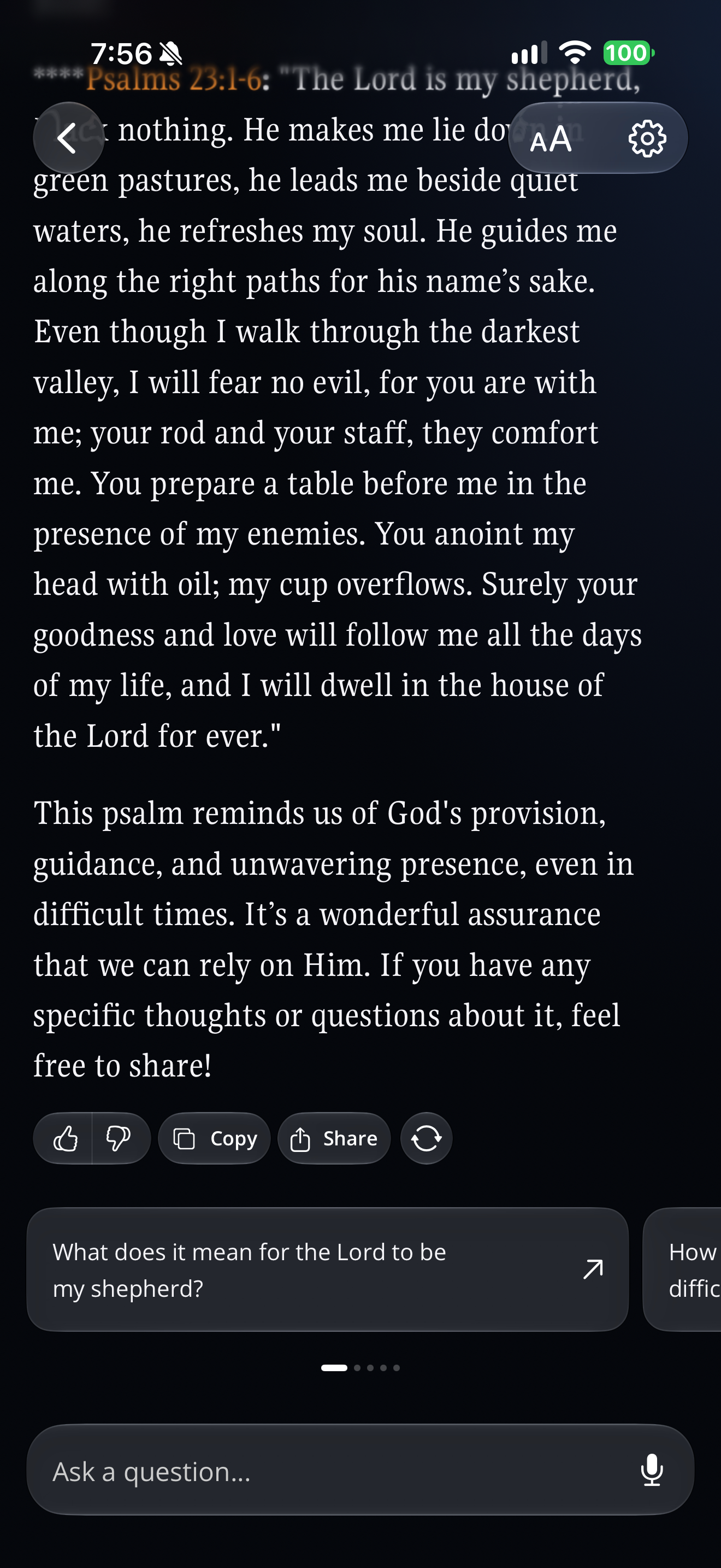Psalm 23 answered correctly when written out