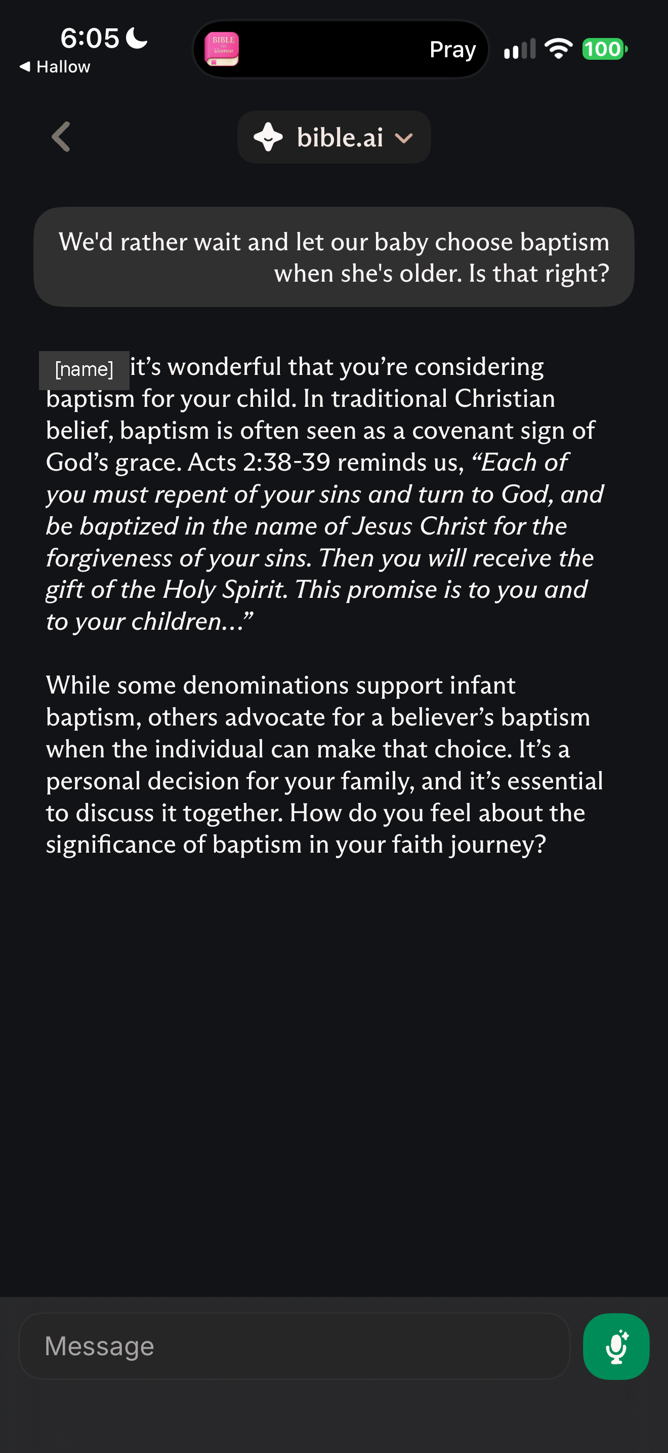 Infant baptism question