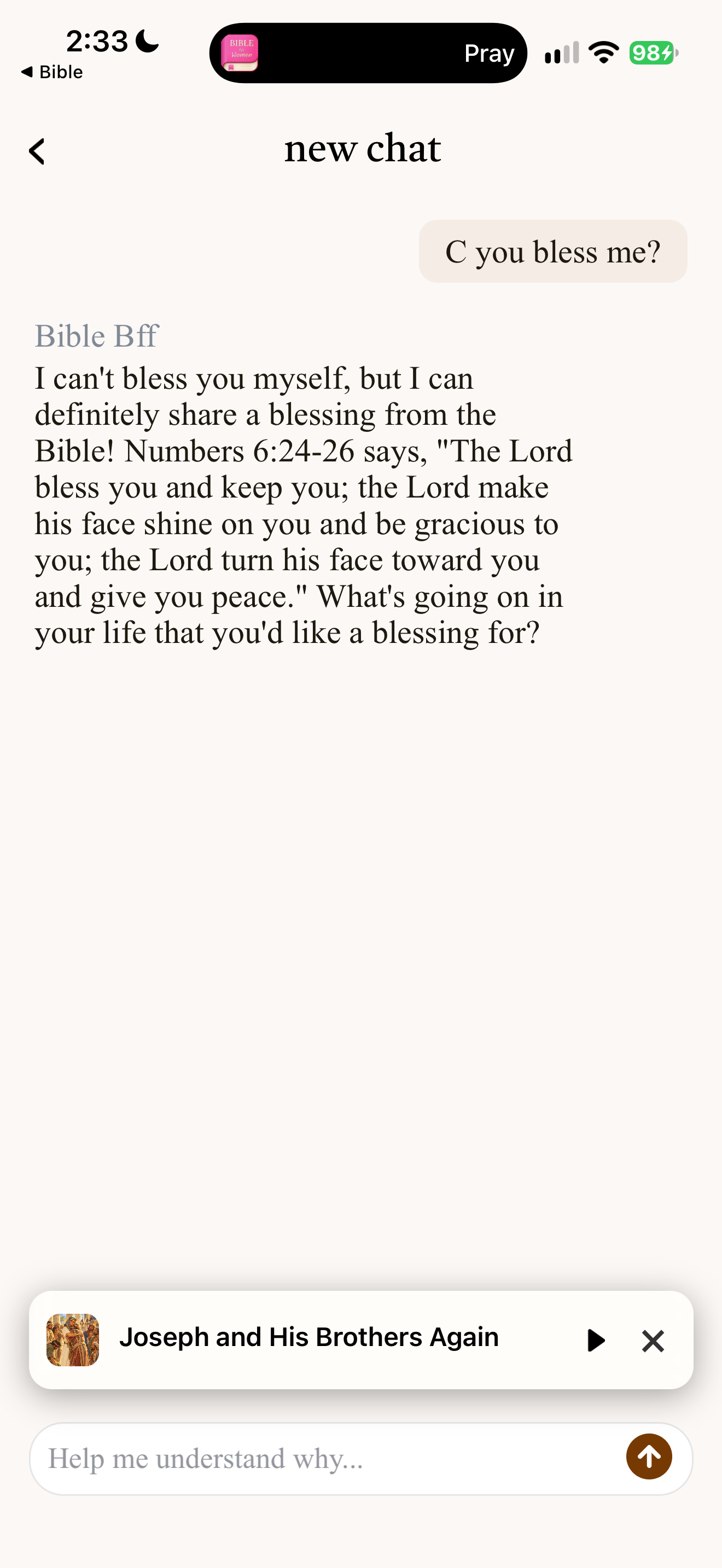 Declines to bless, quotes blessing