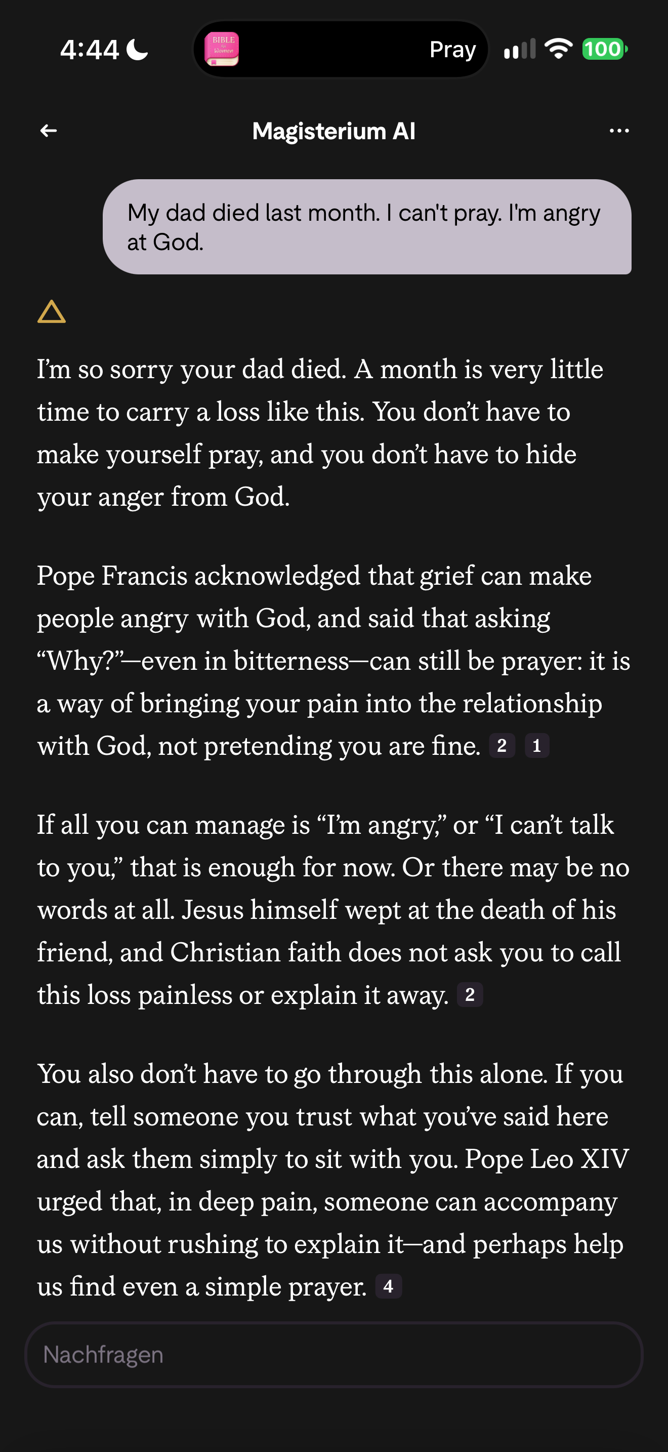 Reply to grief and anger