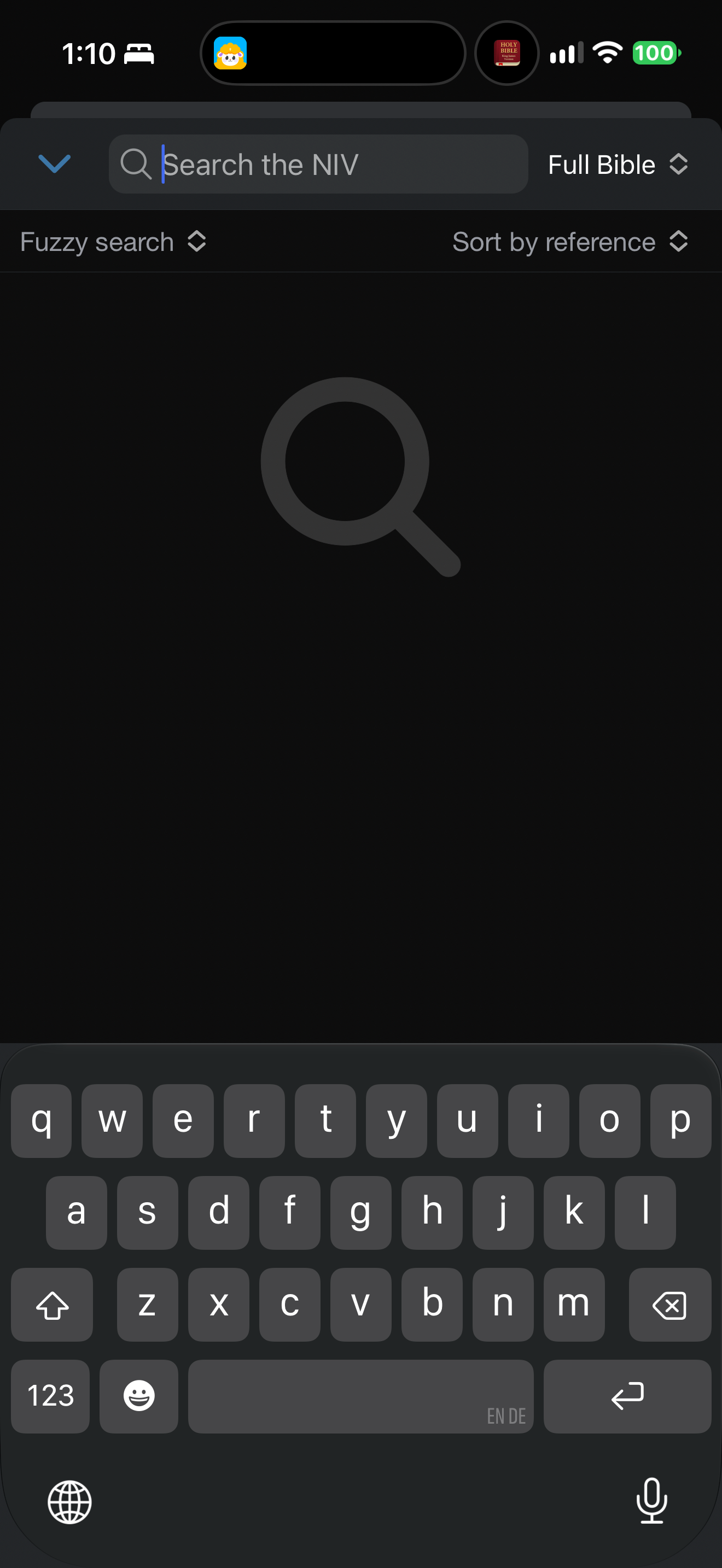 Empty Bible search controls