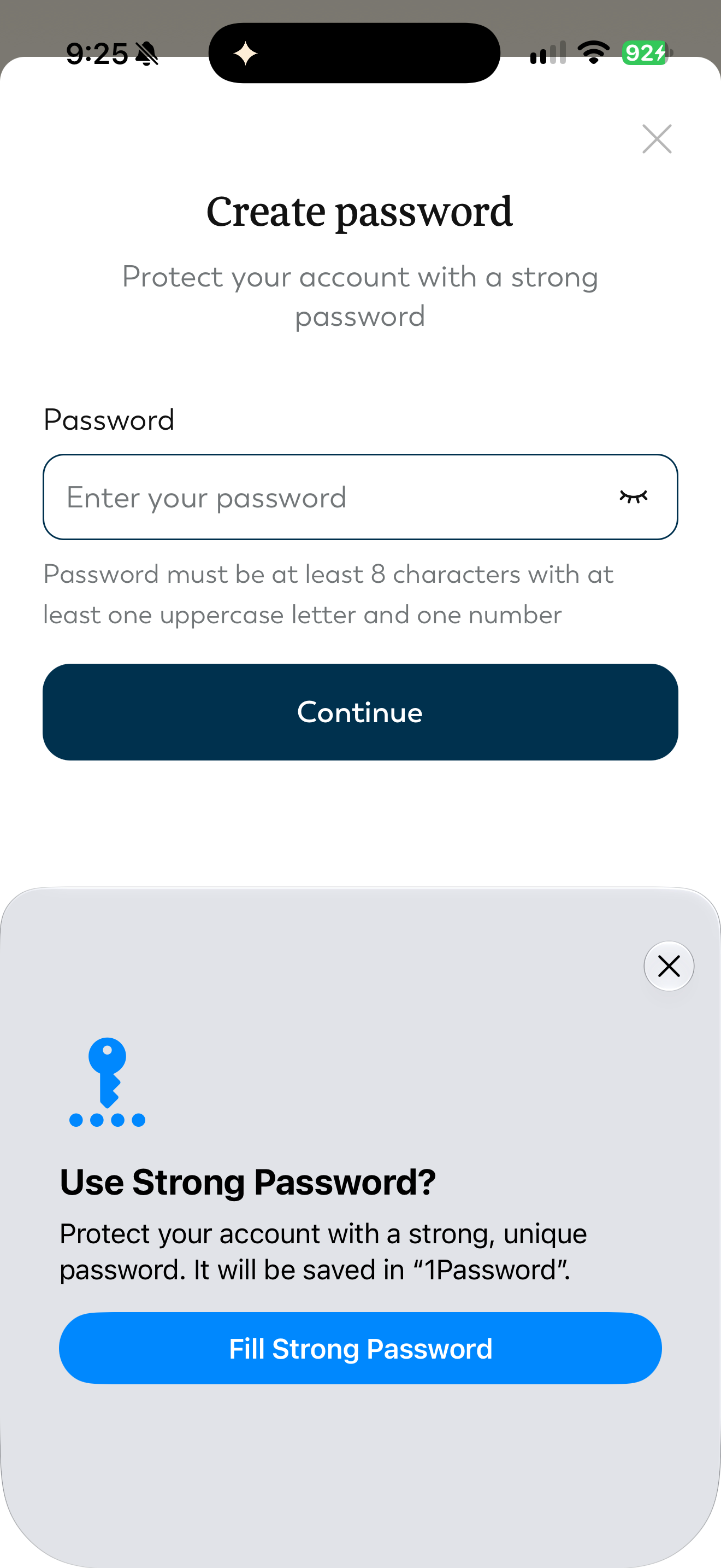 Create password and system suggestion