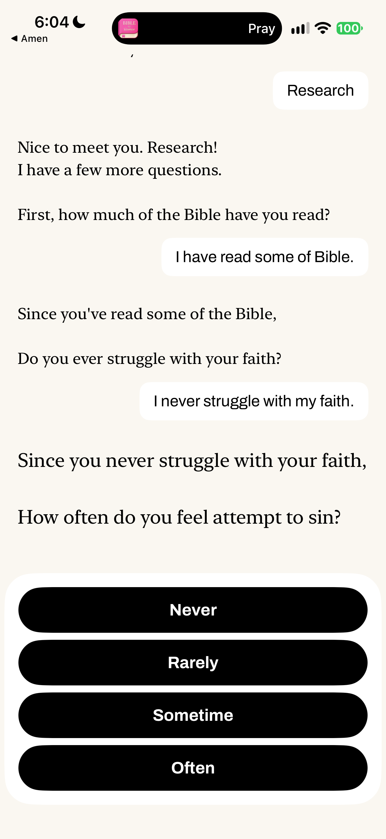 Persona onboarding asks about temptation