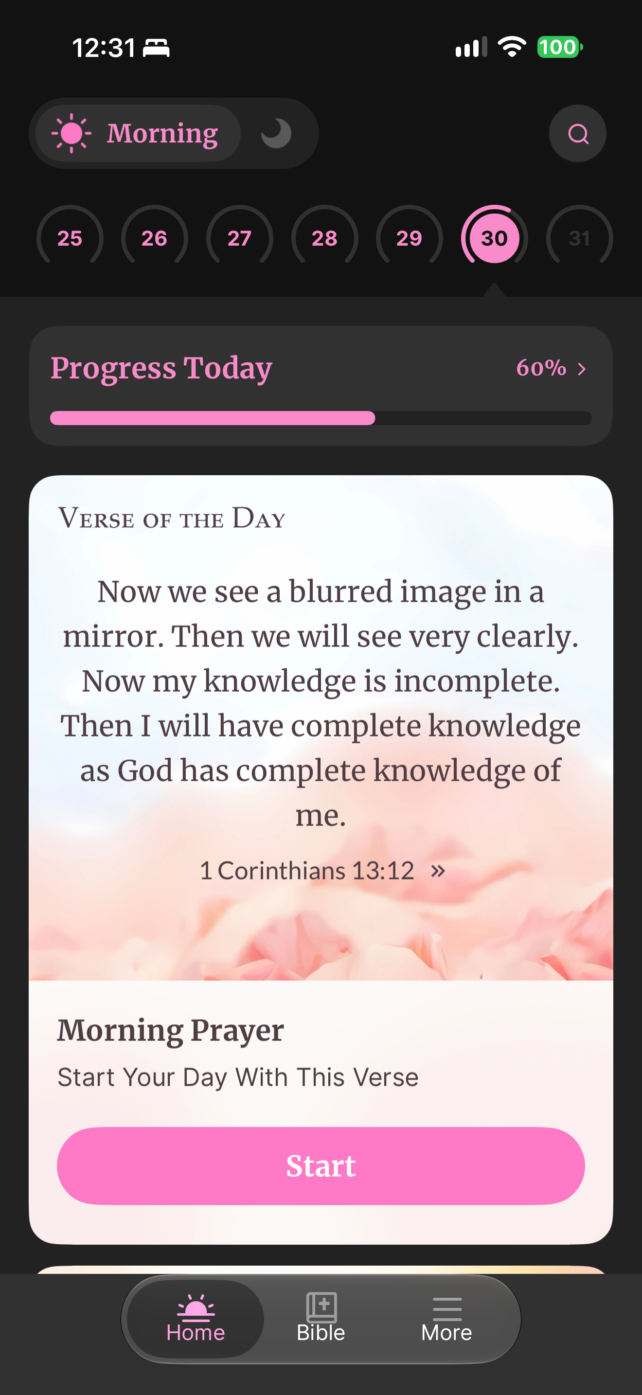 Morning home with verse of the day