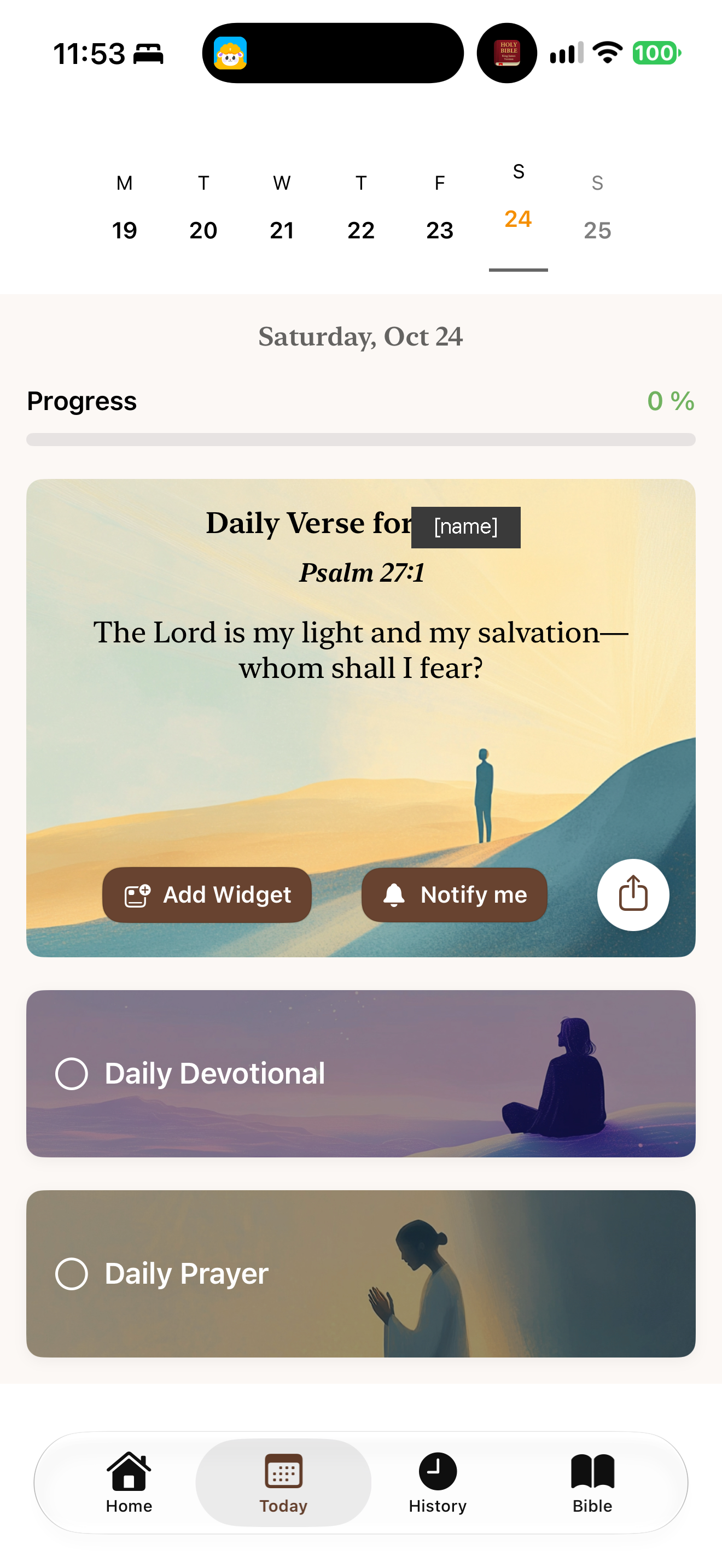 Today: verse widget and checklist