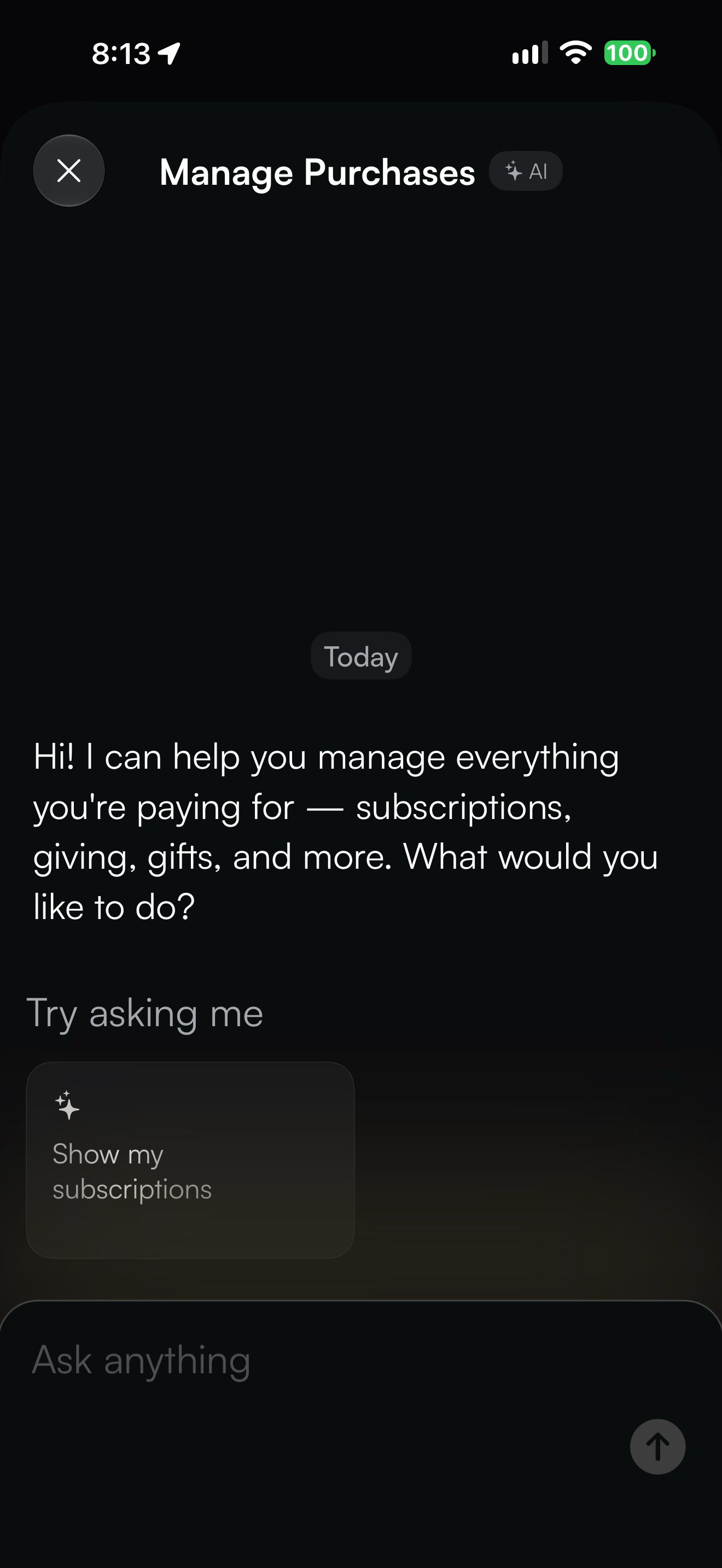 Manage Purchases as an AI chat