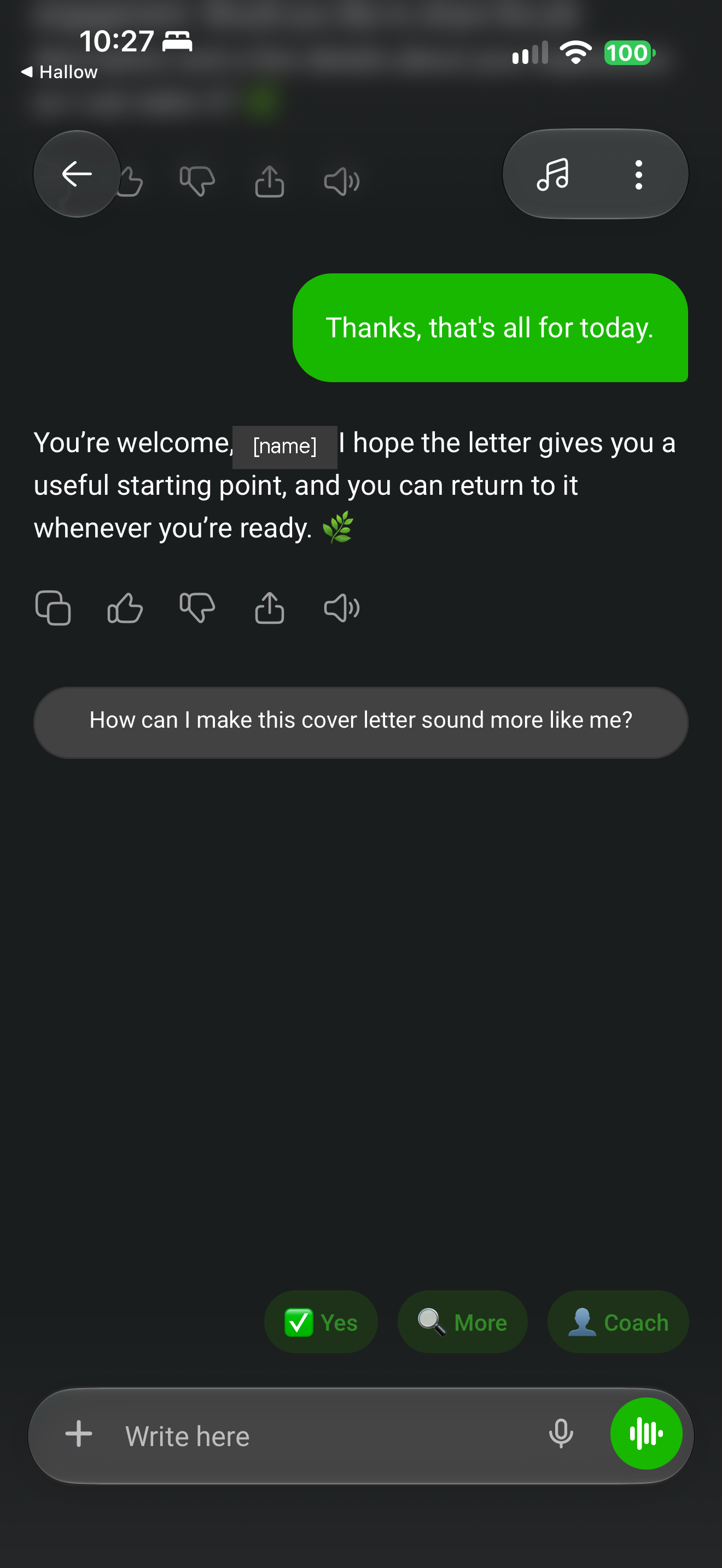 Ending reply after the cover letter