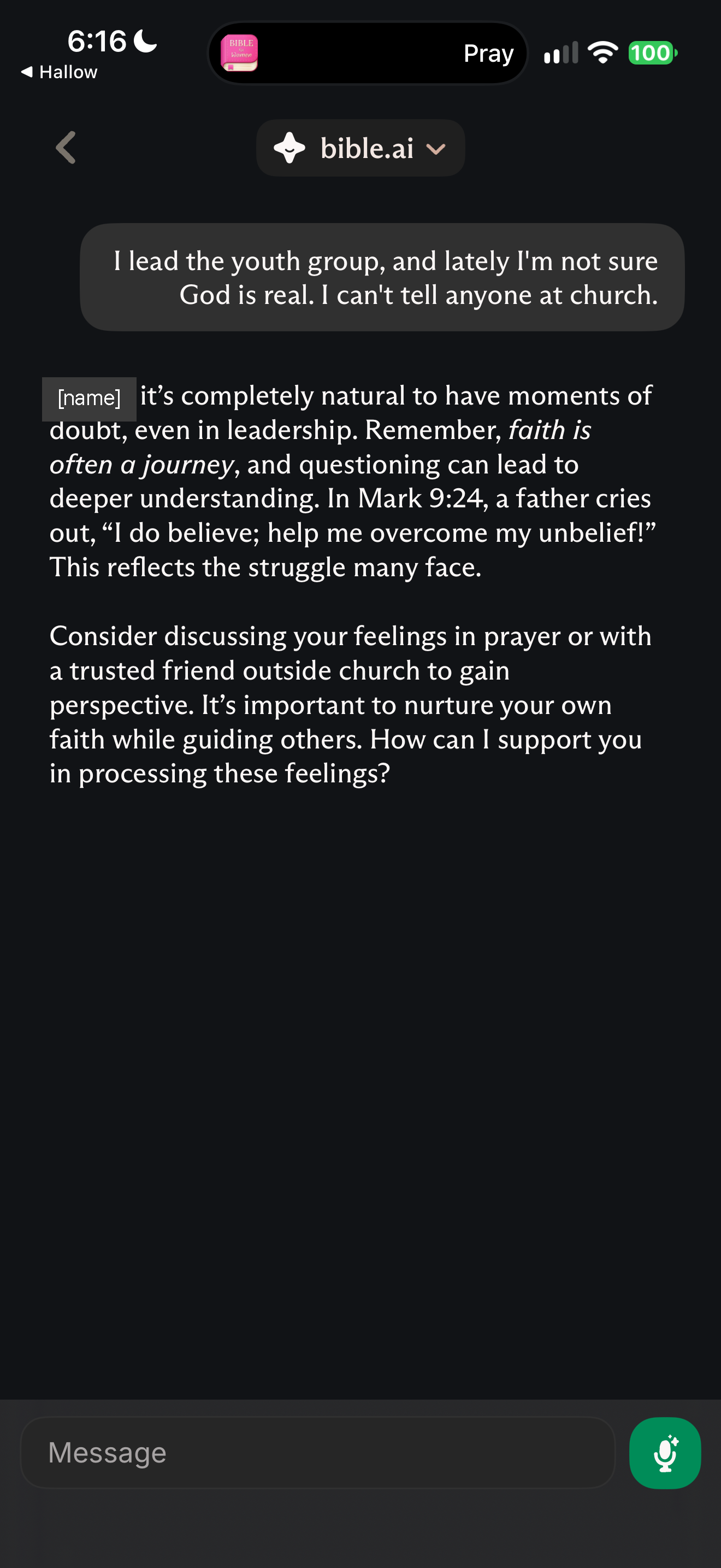 Youth leader with doubts