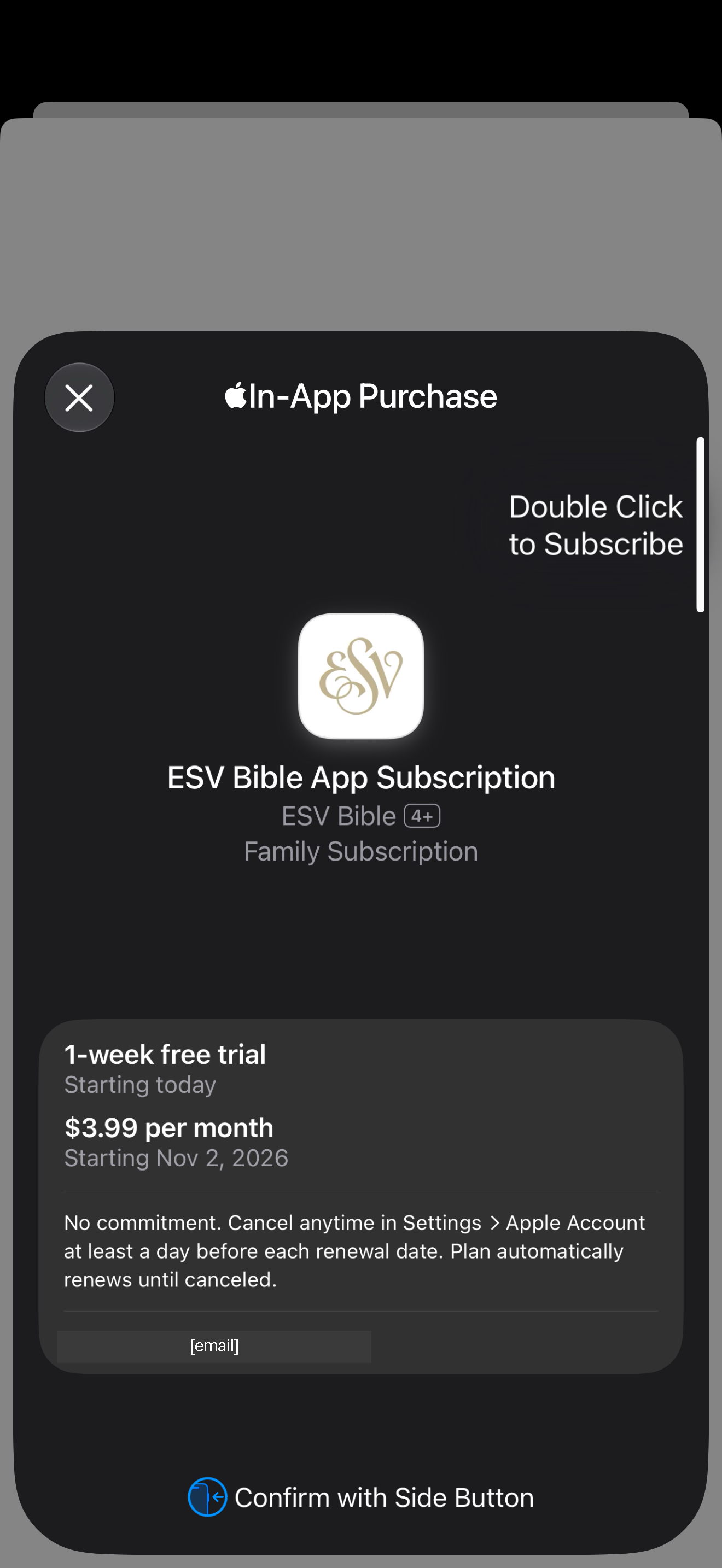 Apple trial confirmation sheet